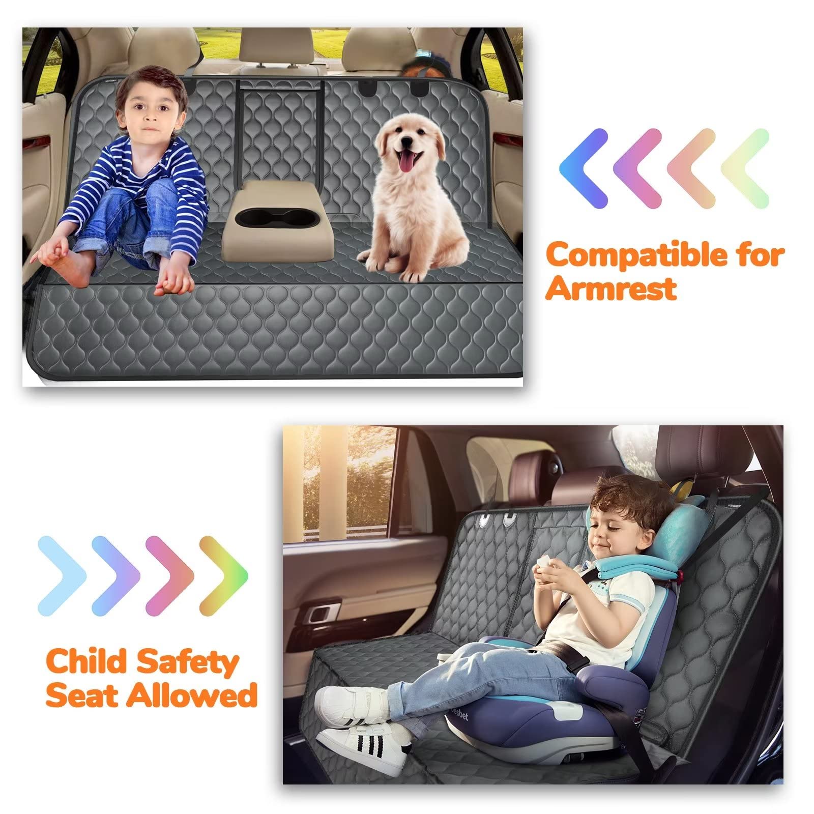 URPOWER Waterproof Dog Car Seat Cover for Back Seat - Non-Slip Pet Bench Seat Protector Fits Full Size SUVs & Trucks with Middle Armrest | Durable Rear Seat Cover for Pets & Kids | Perfect for Road Trips, Travel & Daily Commute