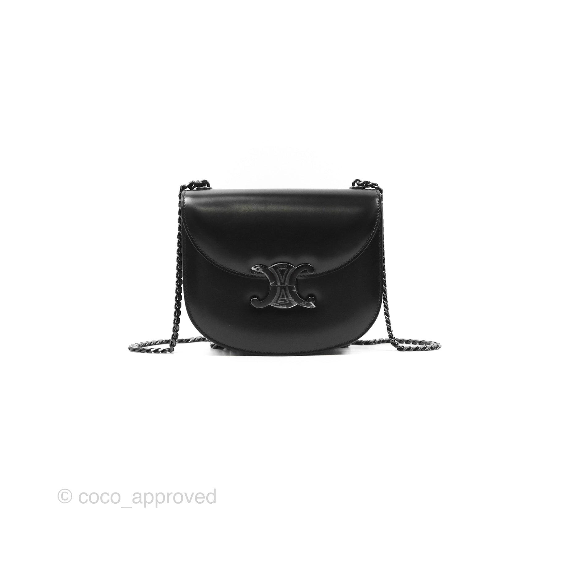 Celine Chain Besace Clea Shiny Calfskin So Black Crossbody Bag - Stylish Designer Handbag for Women, Perfect for Evening Events, Parties & Date Nights