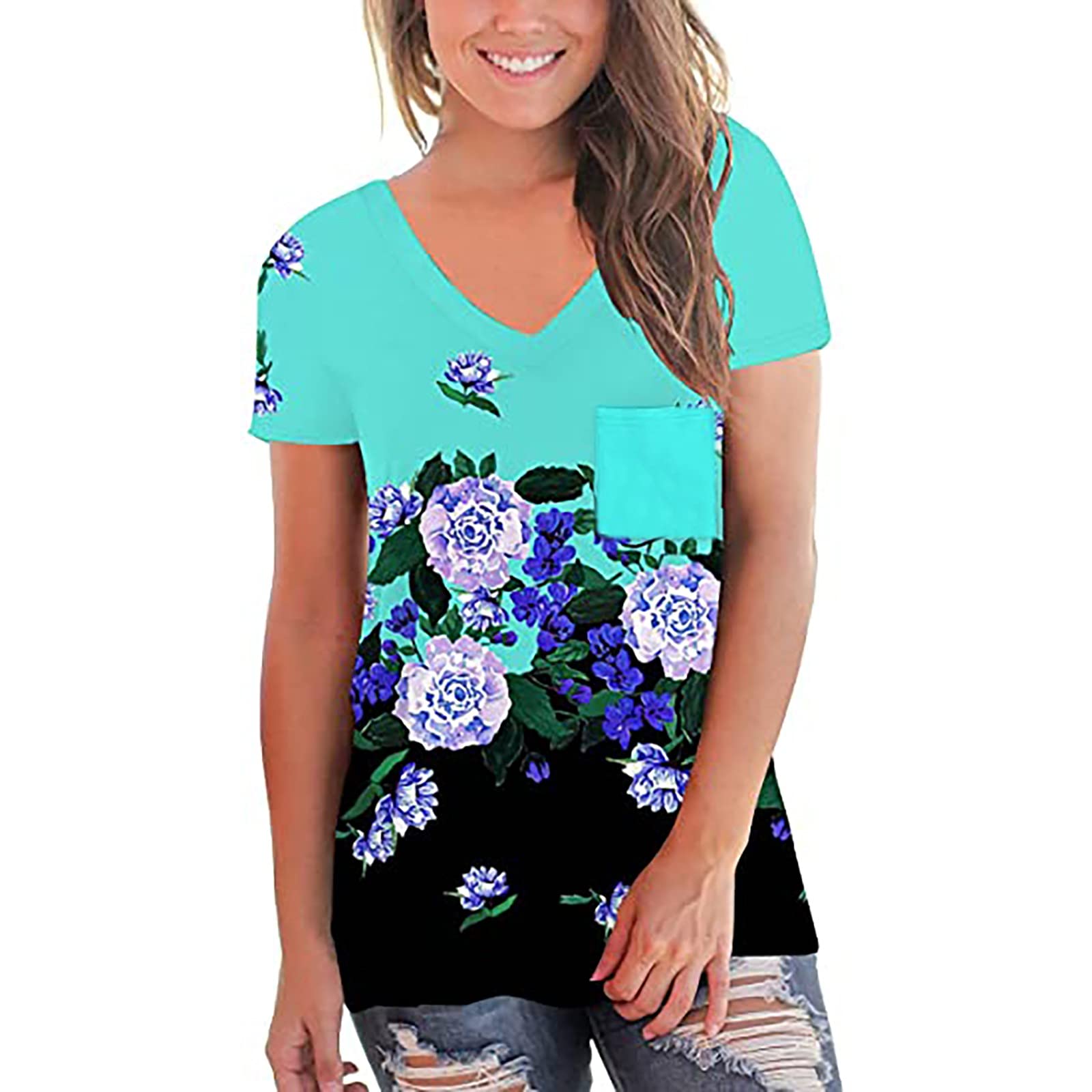 FMCHICO Women's Short Sleeve V-Neck Loose Fit Casual T-Shirt - Breathable Summer Top for Everyday Wear, Outing & Travel | Plus Size Options Available