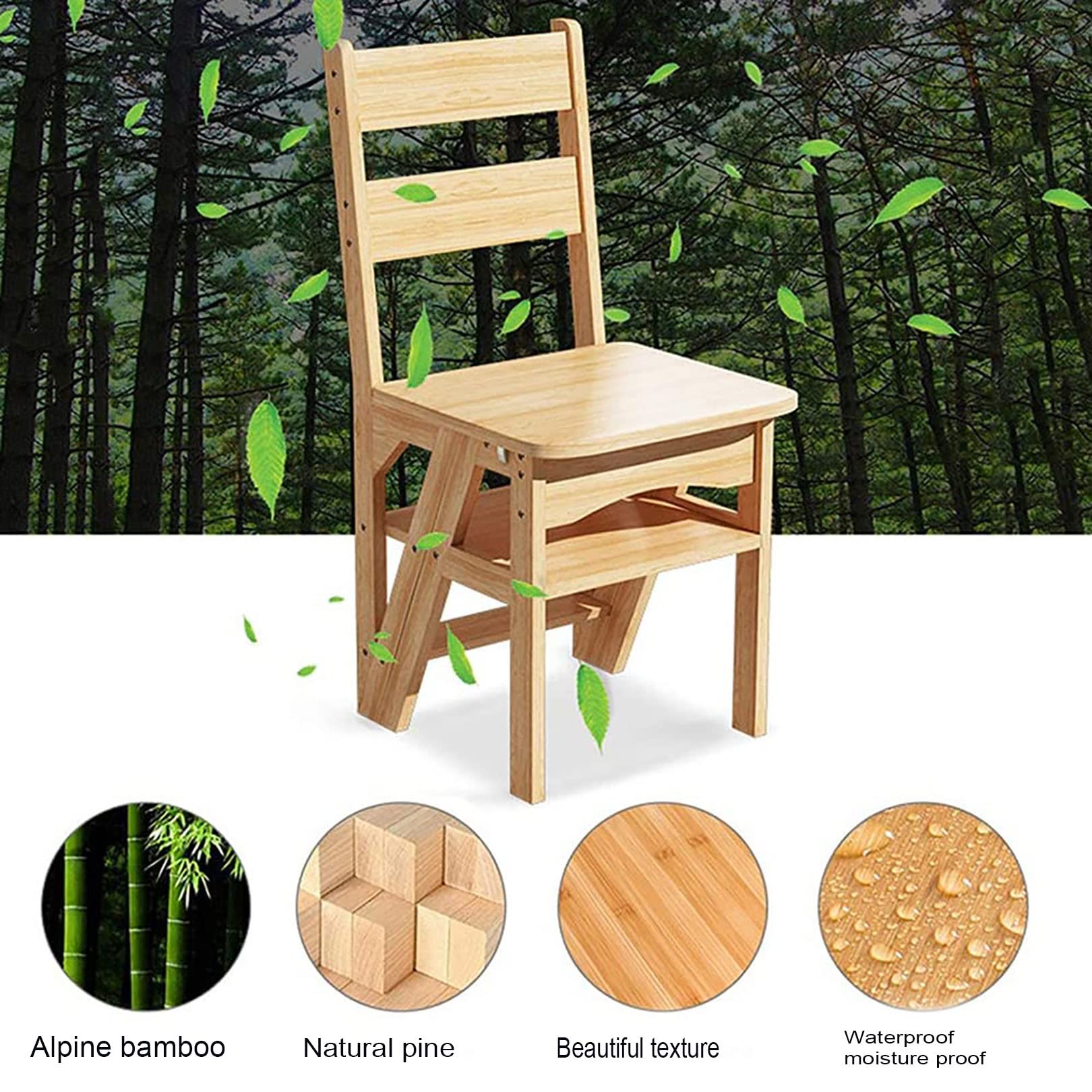 Multifunctional Wooden Step Stool for Home - Foldable Climbing Stool, Solid Wood Footrest, Bar Chair & Flower Stand - Perfect for Kitchen, Bathroom, and Indoor Use