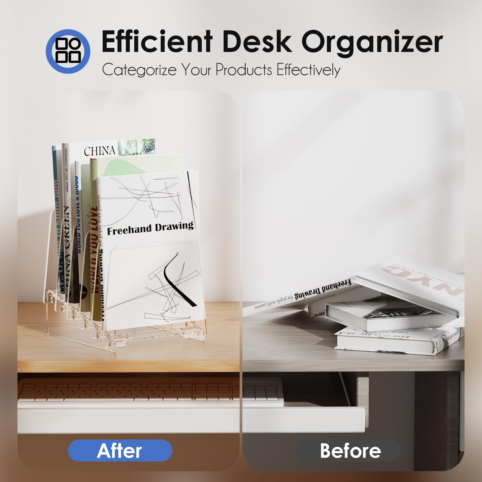 MaxGear 5-Section Clear Acrylic Vertical Desk File Organizer - Inclined Document Holder for Office, School & Home - Perfect for Bills, Letters, Notebooks and Office Supplies Organization