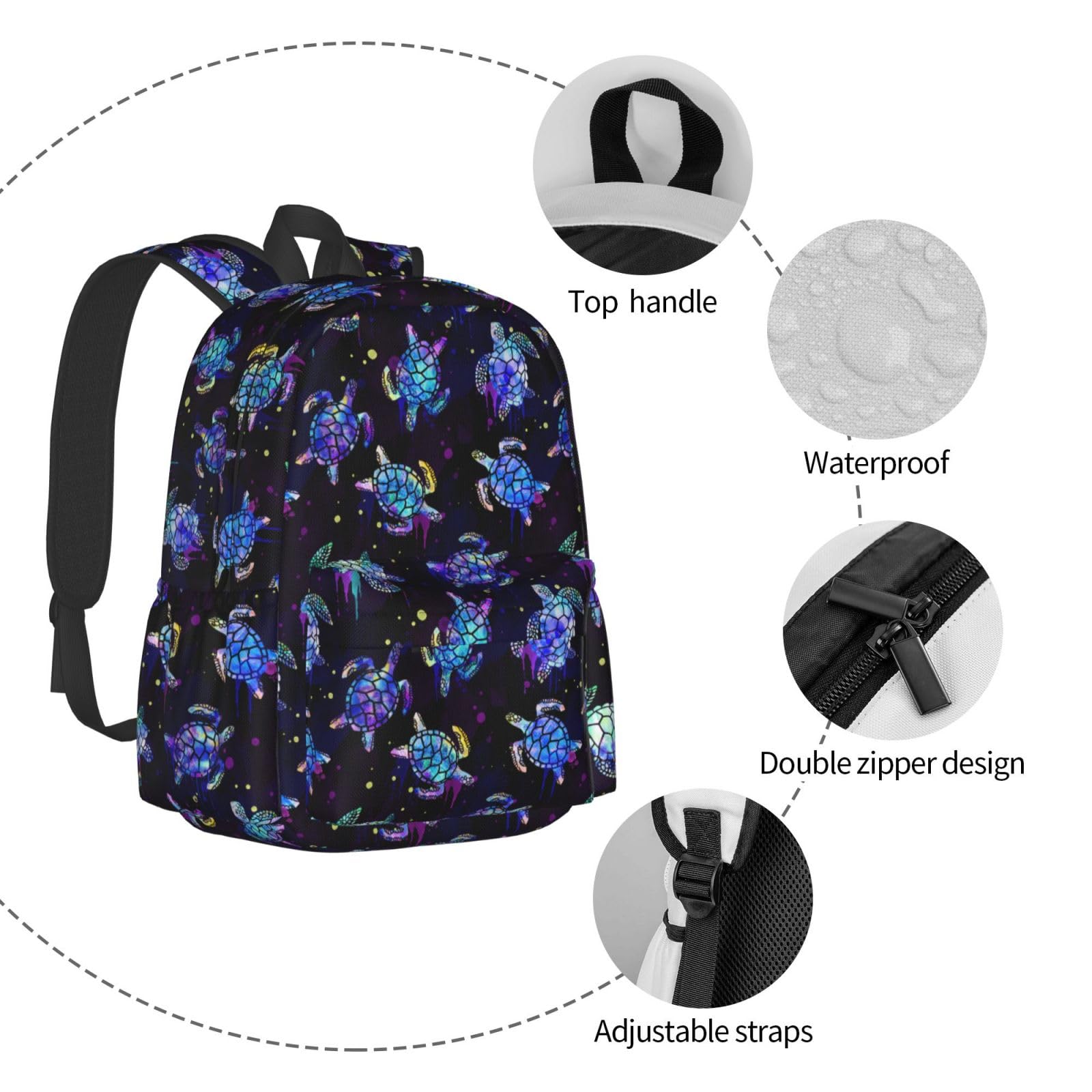 Women's Lightweight Waterproof 16.9 Inch Laptop Backpack - Casual Travel Hiking Daypack with Sea Turtle Design | Perfect for Work, School, College & Outdoor Adventures