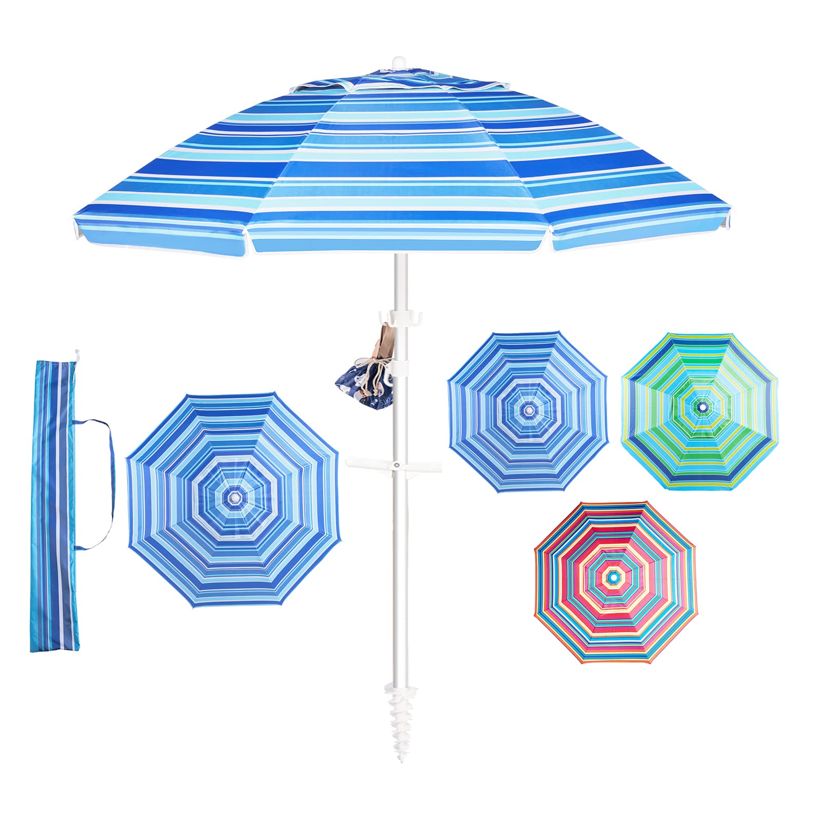 Aoxun UV50+ Beach Umbrella with Sand Anchor - Portable Sun Shade for Outdoor & Travel