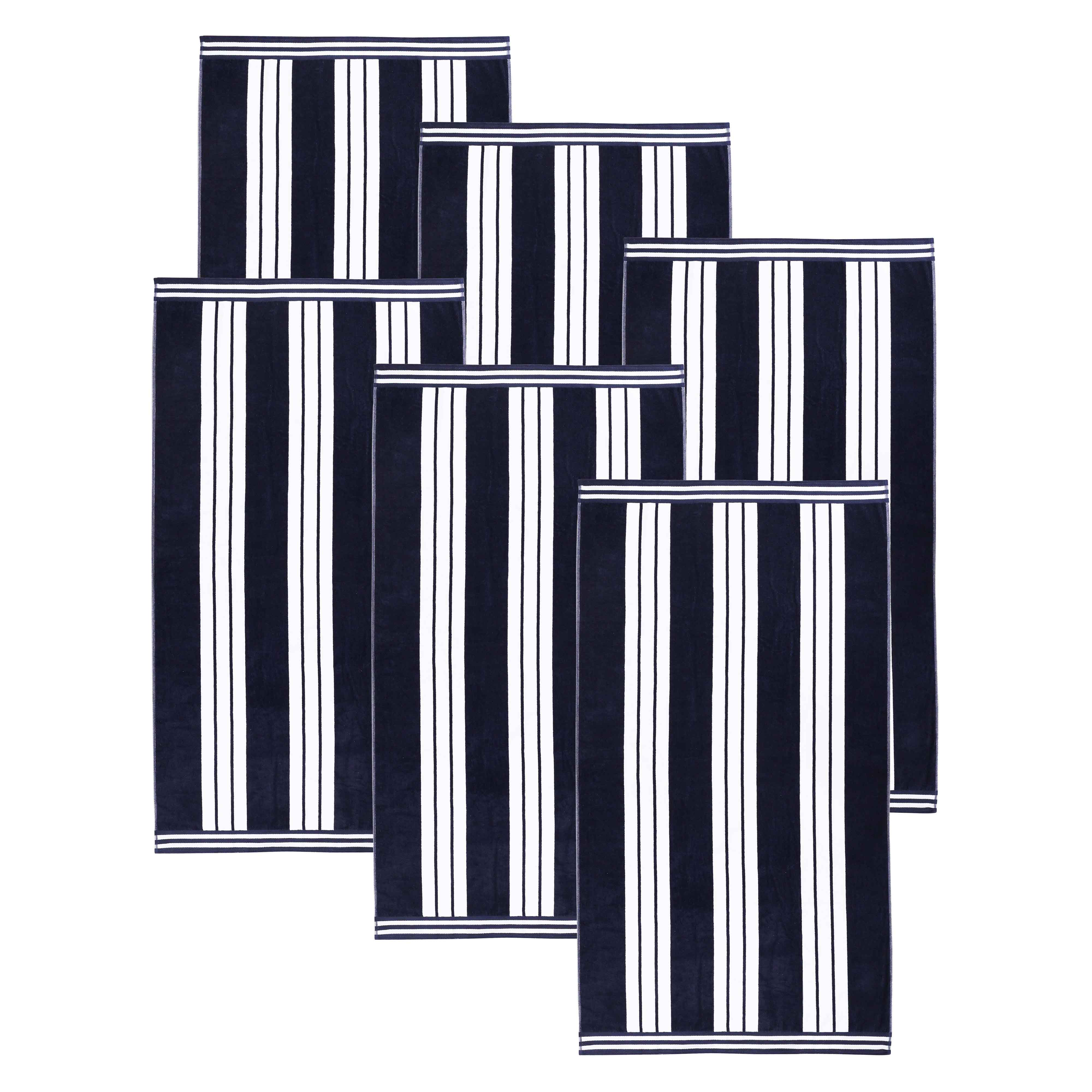 Premium Cabana Stripe Oversized Cotton Beach Towel Set (2/4/6 Pack) - Soft Quick-Dry Bath Towels for Pool, Beach, Yoga & Travel