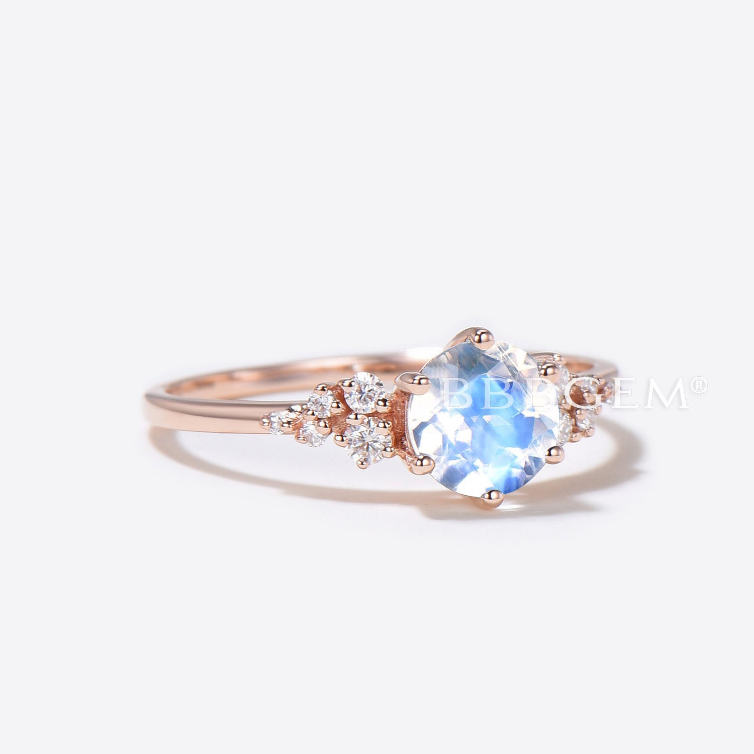 1ct Round Moonstone Engagement Ring with Snowdrift Diamond Cluster - Elegant Wedding Band for Brides, Anniversary Gift & Romantic Proposal Jewelry