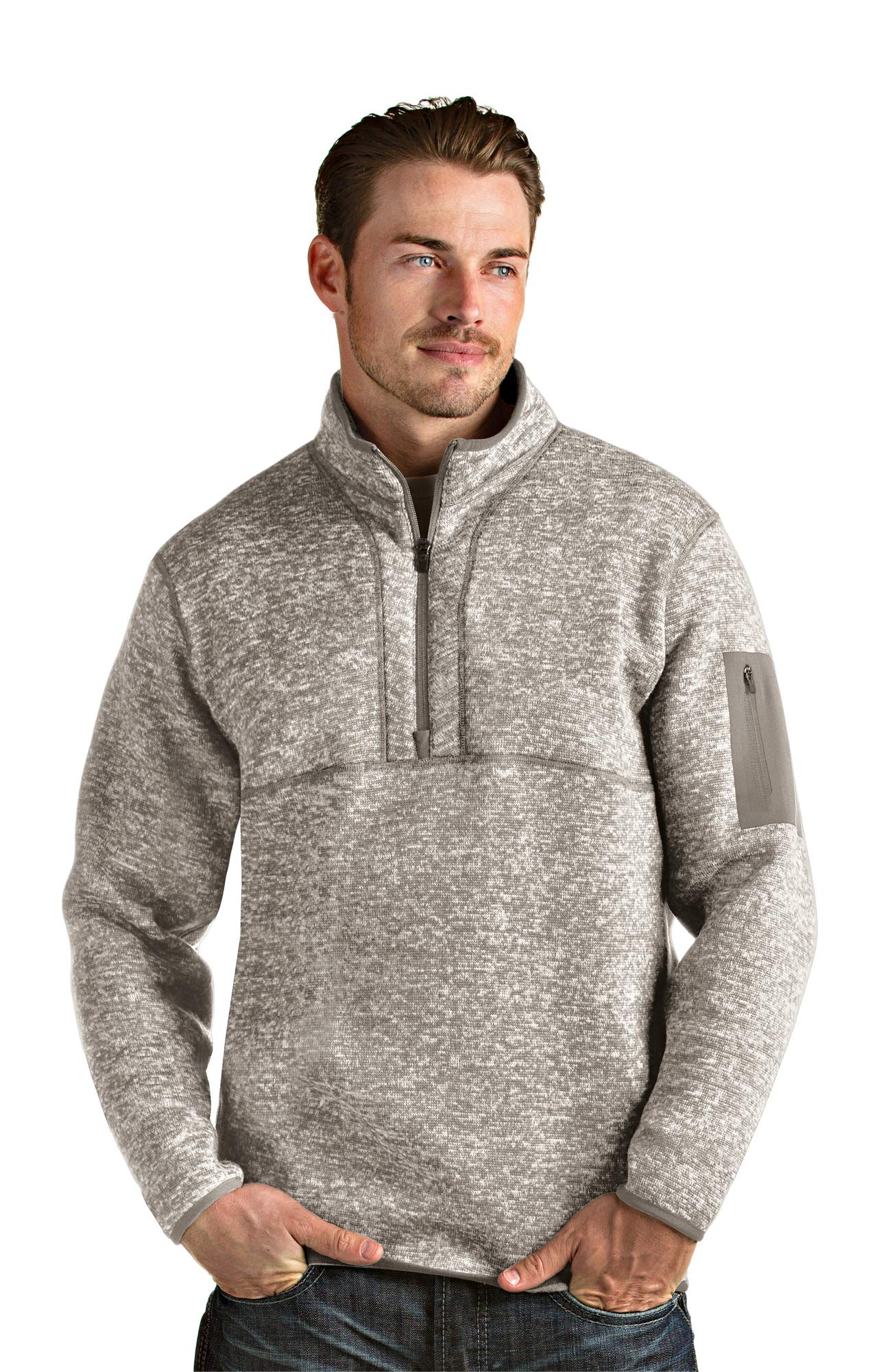 Antigua Men's Fortune 1/4 Zip Pullover Shirt - XXL Size, Soft Oatmeal Color, Lightweight Performance Golf Shirt for Men - Perfect for Golfing, Casual Wear & Outdoor Activities