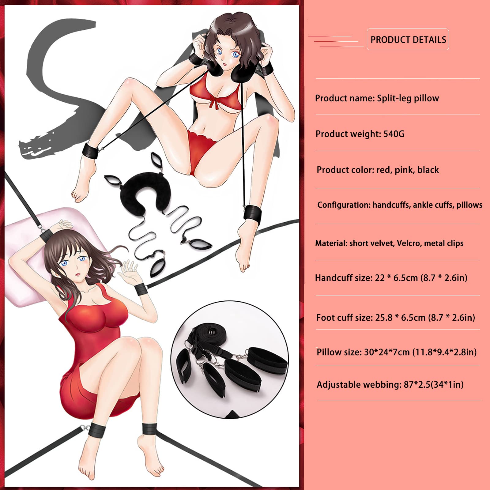 BDSM Bondage Kit - Handcuffs & Restraints for Couples, Adult Sex Toys for Women & Men - Black - Perfect for Spicing Up Bedroom Play & Roleplay Scenes