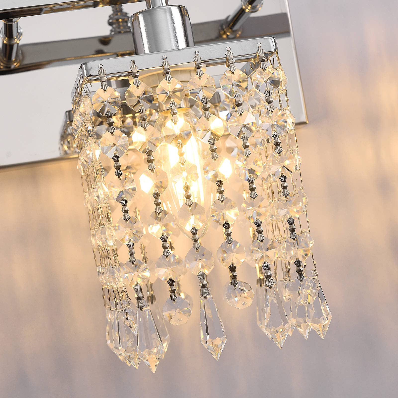 Modern Vanity Sconces 4-Lights Chrome & Crystal Bathroom Wall Light Fixture - Elegant Vanity Lighting for Mirror Illumination | Perfect for Bathroom, Dressing Room & Bedroom Makeup Area