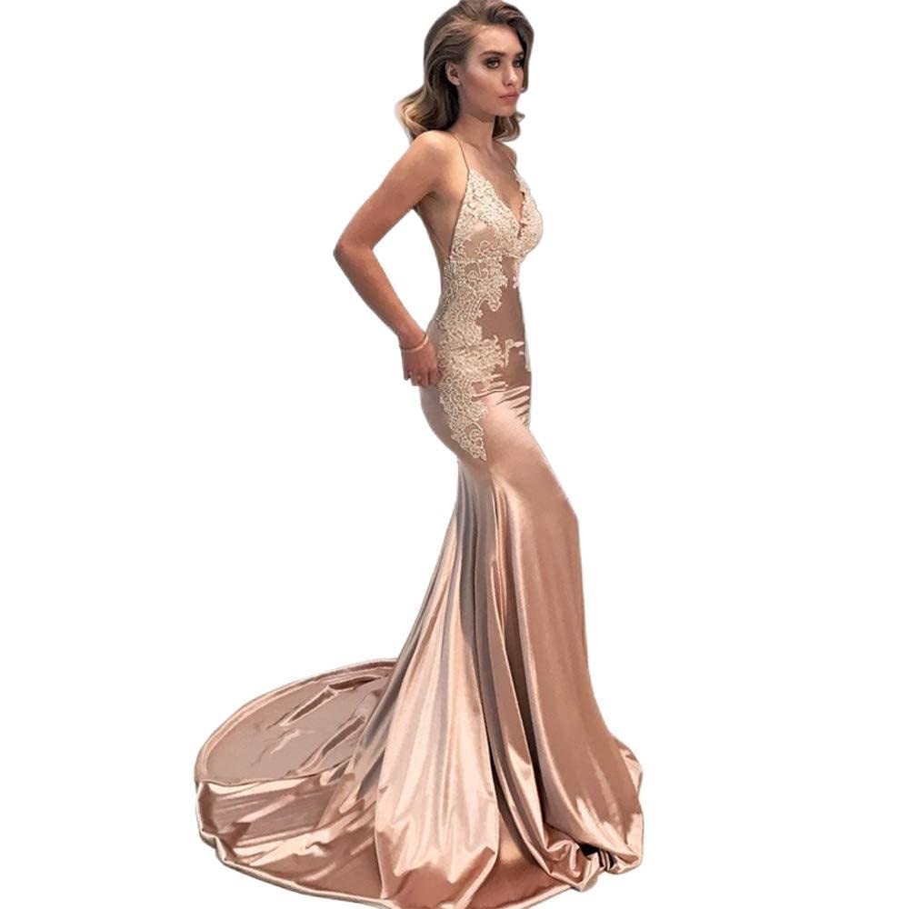 Elegant Women's Lace Mermaid Prom Dress with Long Train & Open Back - Formal Evening Gown in Nude Pink - Perfect for Homecoming, Prom Night, Wedding Guest & Special Occasions
