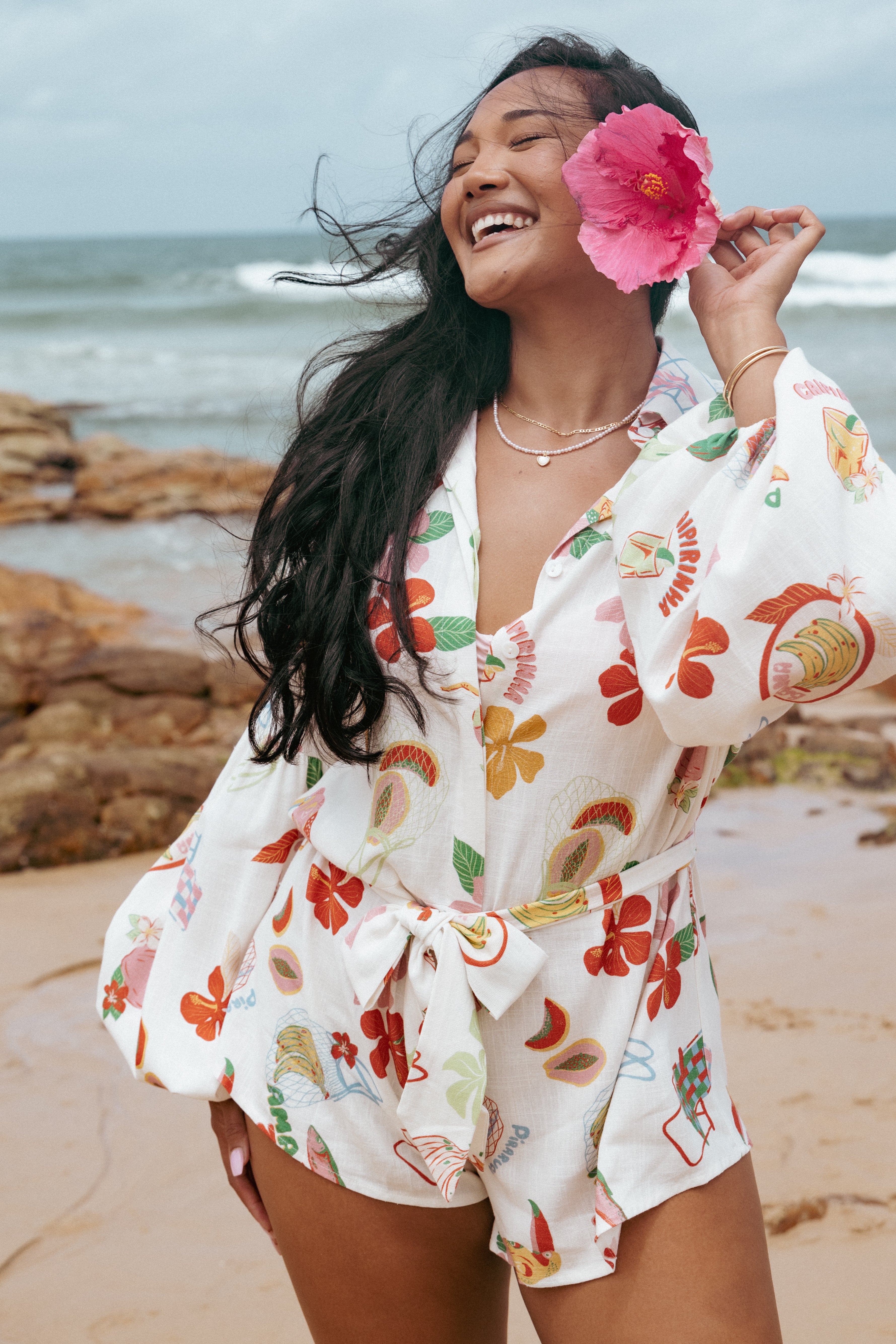 Jillia Women's Long Sleeve Playsuit Jumpsuit - Elegant One Piece Romper for Outdoor Dining, Garden Parties & Casual Wear