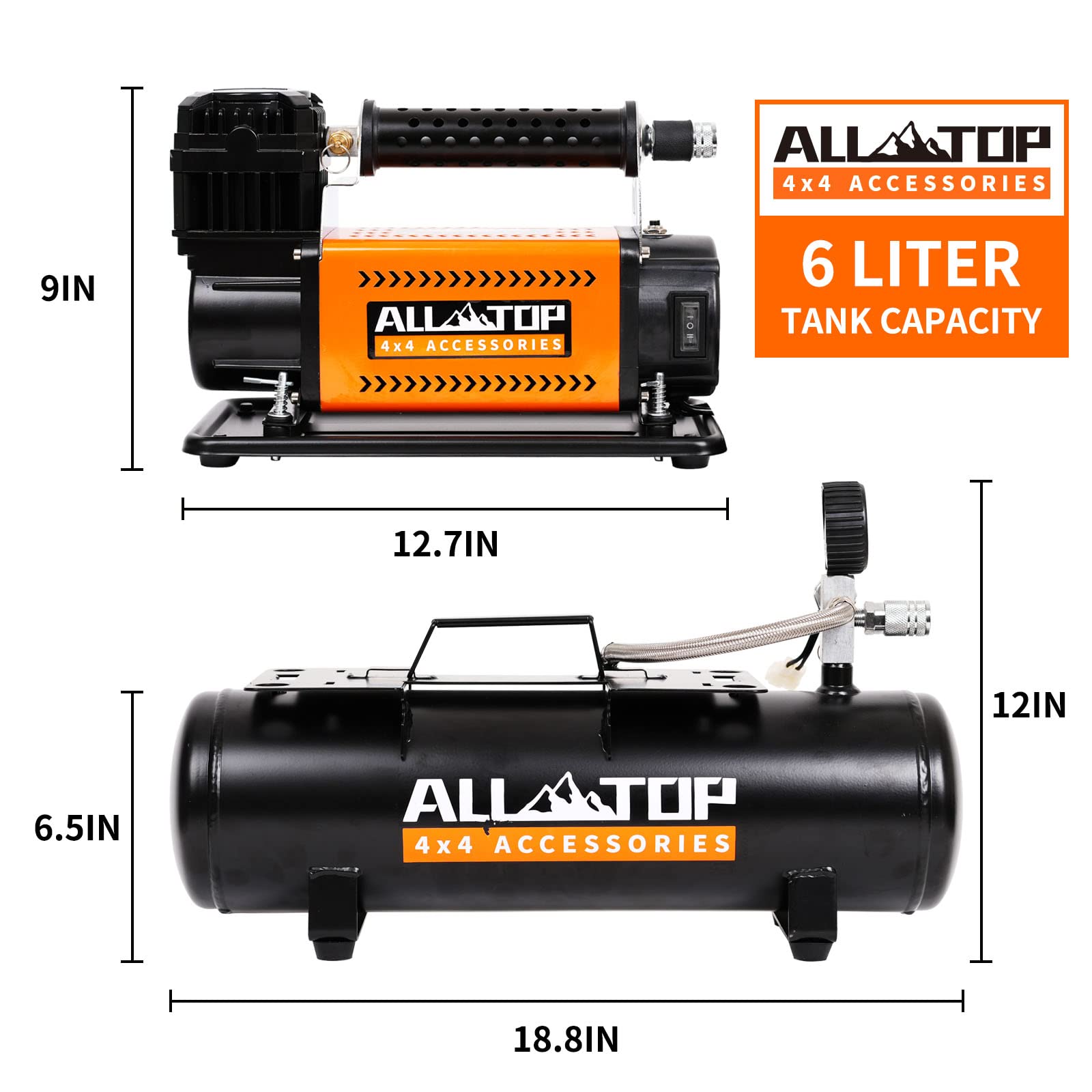 ALL-TOP 12V Portable Air Compressor with 6L Oil-Free Steel Tank - 150PSI Heavy Duty Tire Inflator for Trucks, SUVs, 4x4 Vehicles & RVs - Perfect for Offroad Adventures, Emergency Tire Inflation & Garage Use