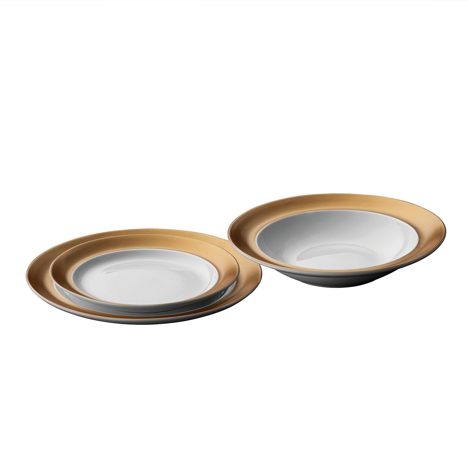 BergHOFF GEM 3-Piece Porcelain Dinner Plate Set - Elegant White & Gold Tableware for Fine Dining, Wedding Registry & Luxury Home Decor