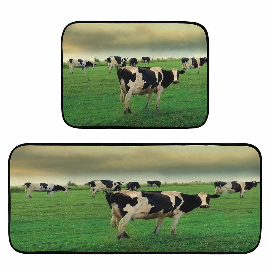 Farmhouse Kitchen Rug Mat with Cows & Stormy Sky Design - Non-Slip, Absorbent Runner for Kitchen, Entryway, Hallway, Laundry, Bathroom, Bedroom, and Outdoor Patio