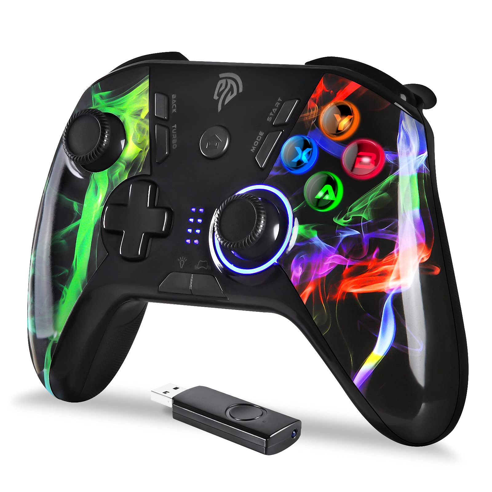 REDSTORM Wireless Gaming Controller for PC, PS3, Switch, Smartphone & Android Devices - 2.4G Dual Vibration Gamepad with Turbo, Programmable Buttons & LED Lights | Perfect for PC Gaming, Console Play & Mobile Gaming on TV Box/Tablet (OTG Compatible)