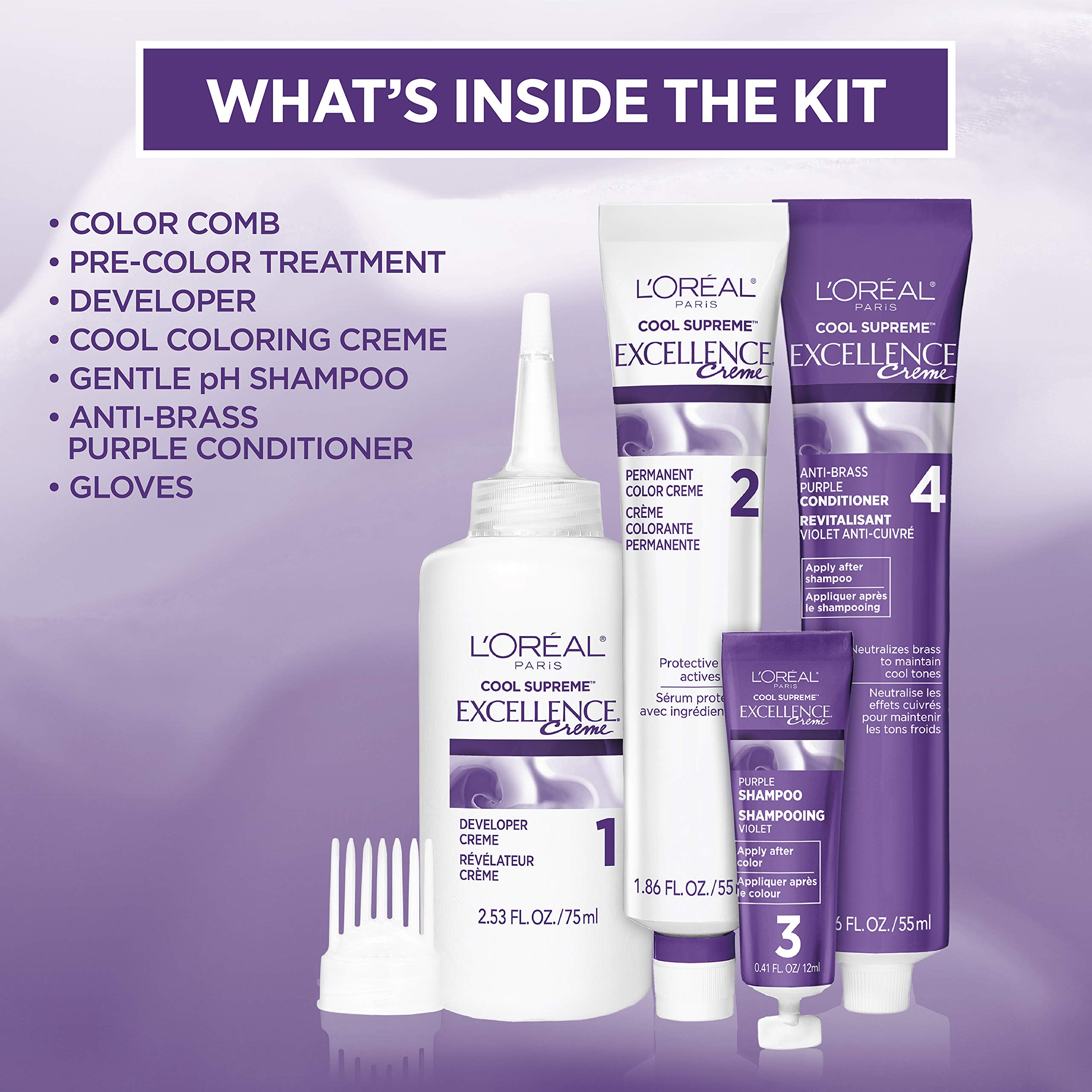 L'Oreal Paris Excellence Cool Supreme Permanent Hair Color - Ash Blonde, 100% Gray Coverage Hair Dye with Anti-Brass Shampoo & Conditioner Kit for Vibrant, Long-Lasting Color at Home | Perfect for Covering Grays & Refreshing Blonde Tones
