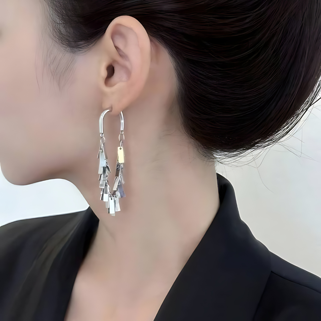 Stylish Geometric Tassel Hoop Earrings for Women | Trendy Boho Dangle Earrings | Gold & Silver Statement Jewelry | Perfect for Parties, Weddings & Everyday Wear (A7886)