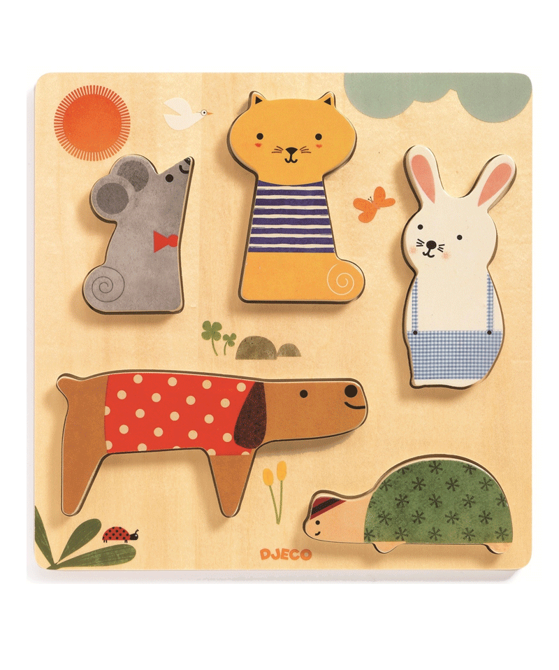 Woodypets Animal Puzzle by Djeco - Fun & Educational Wooden Toy for Kids - Perfect for Preschool Learning, Birthday Gifts & Family Game Nights