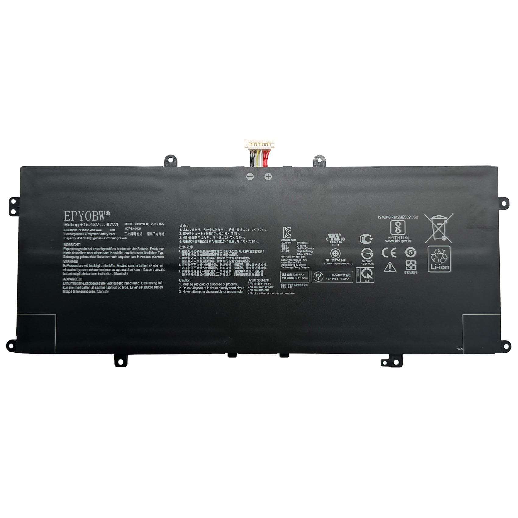 EPYOBW C41N1904 67Wh Laptop Battery Replacement for Asus ZenBook 14 UM425IA UX425E, ZenBook 13 UX325JA, Flip 13 UX362FA, Flip S UX371, S UX391UA Series (0B200-03660000 4ICP5/49/121) - Perfect for Work, Travel & Home Office Use