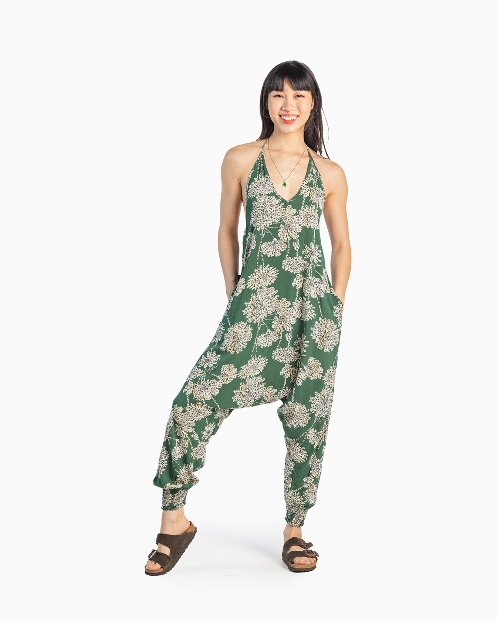 Buddha Pants Harem Jumpsuit for Women - Soft Cotton Comfortable Boho Jumpsuit with Pockets | Casual Summer Outfit for Yoga, Beach, Travel & Lounge Wear