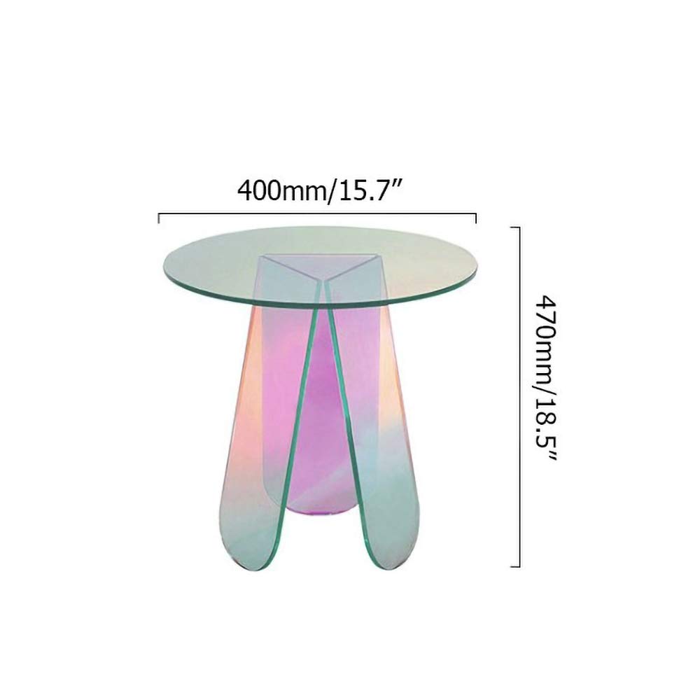 Homary Clear Acrylic Round End Table - Modern Iridescent Accent Side Table for Living Room, Bedroom & Office Decor