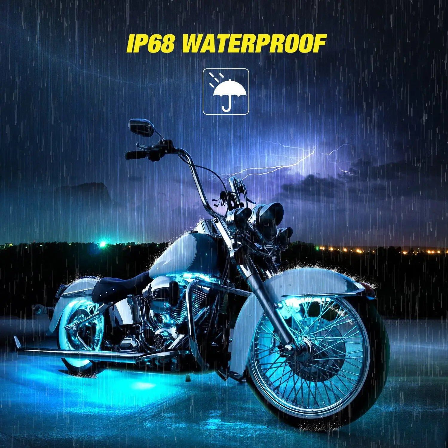 Motorcycle RGB LED Strip Lights with RF Remote Control - 8PCS Kit for Custom Bike Lighting, Underbody Glow, and Night Riding Visibility