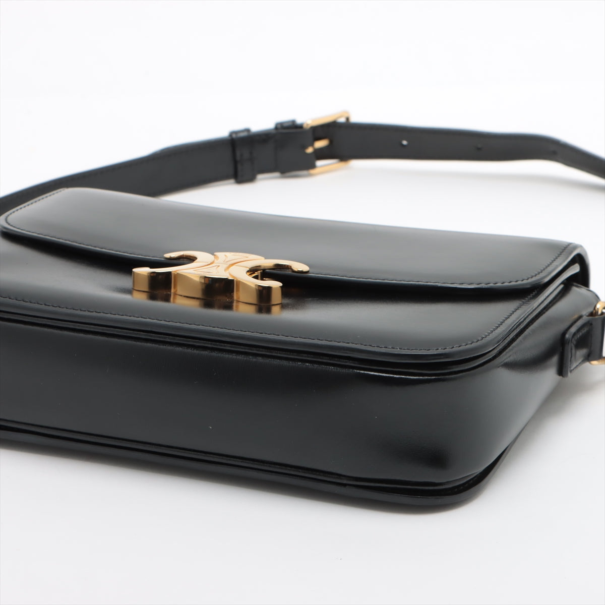 CELINE Medium Triomphe Leather Shoulder Bag - Premium Black Crossbody Purse for Women | Perfect for Work, Travel & Evening Events