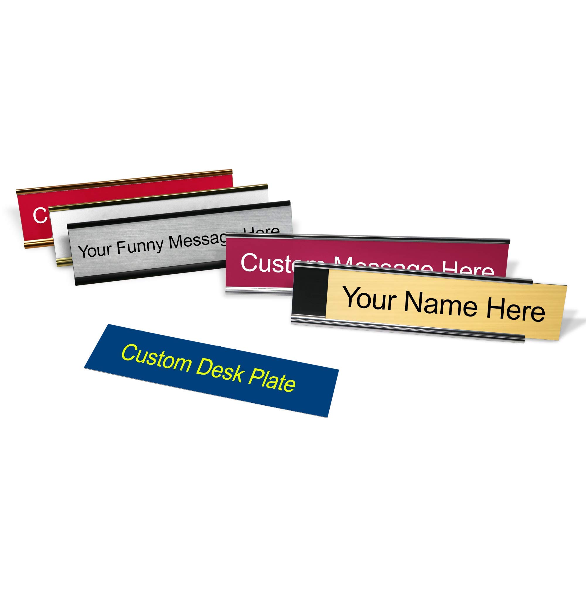 Custom Engraved Desk Plate - Silver Nameplate Holder (2x8 Inches) - Perfect for Office Desks, Reception Counters & Professional Workspaces