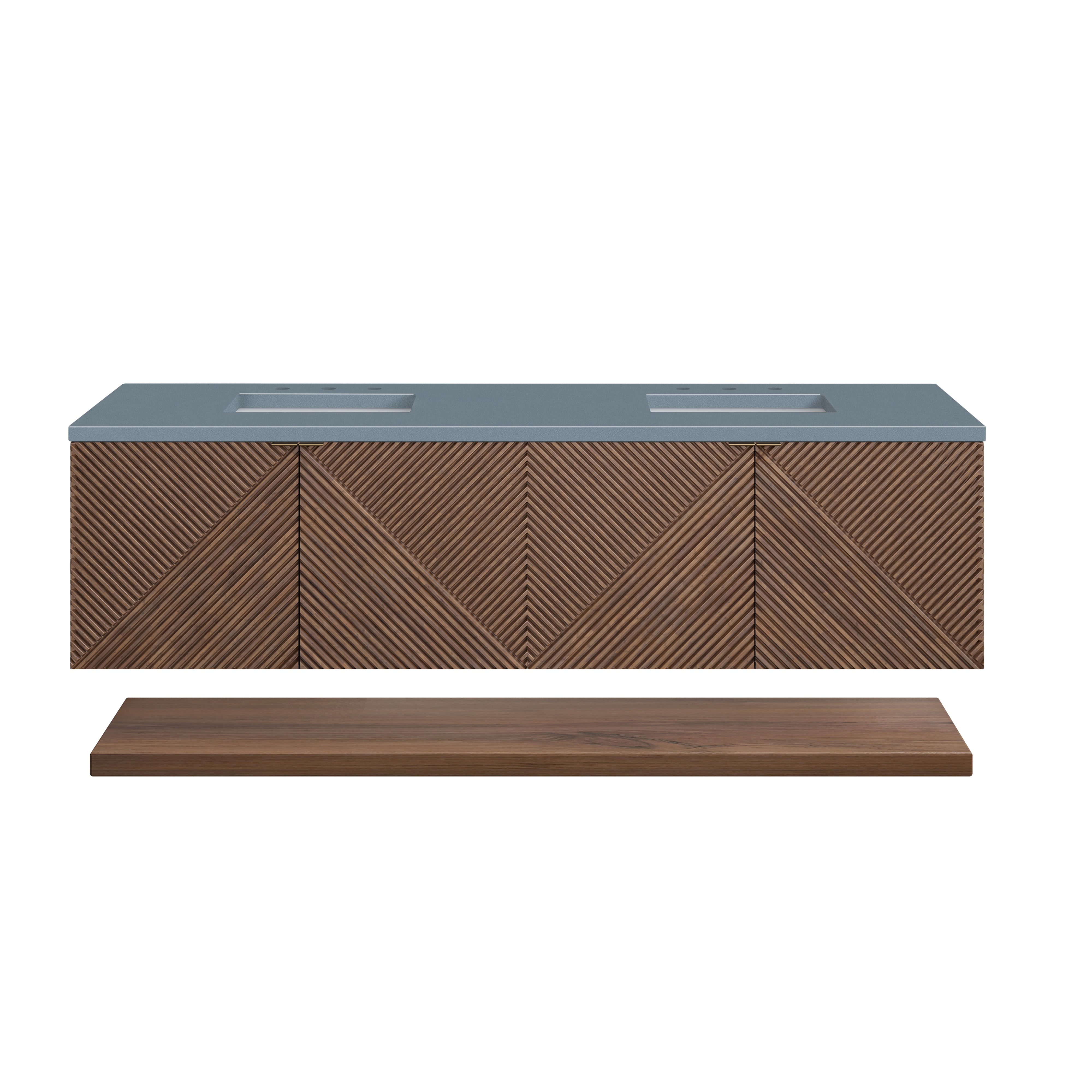 Marcello 72 Inch Double Bathroom Vanity with Sink - Chestnut Wood & 3CM Calacatta Blue Quartz Top - Perfect for Master Bathroom or Guest Bath Renovation