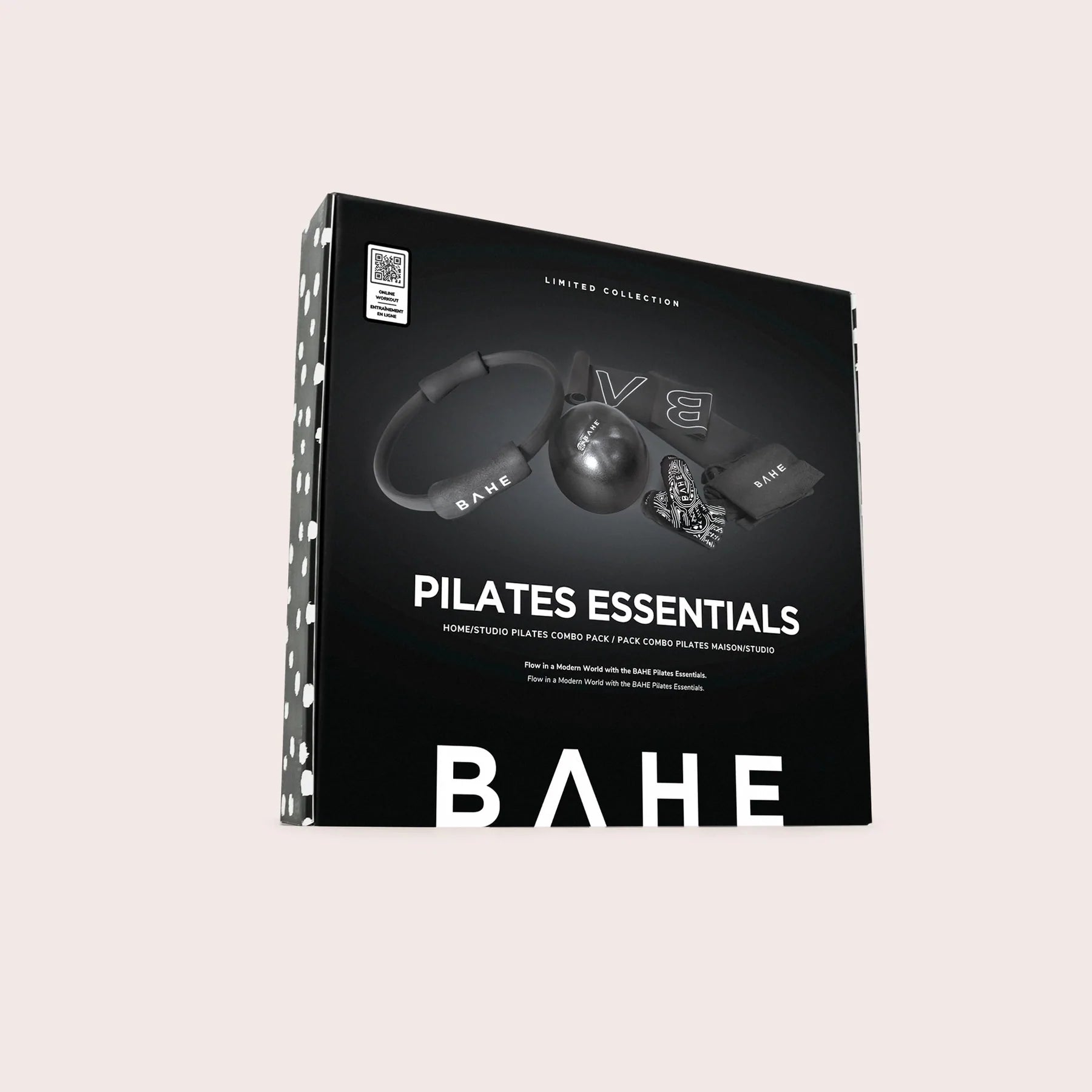 BAHE Pilates Essentials Set - Yoga Ring, Non-Slip Socks, Exercise Ball & Tote Bag (Black/White) for Home Workouts & Studio Fitness Training