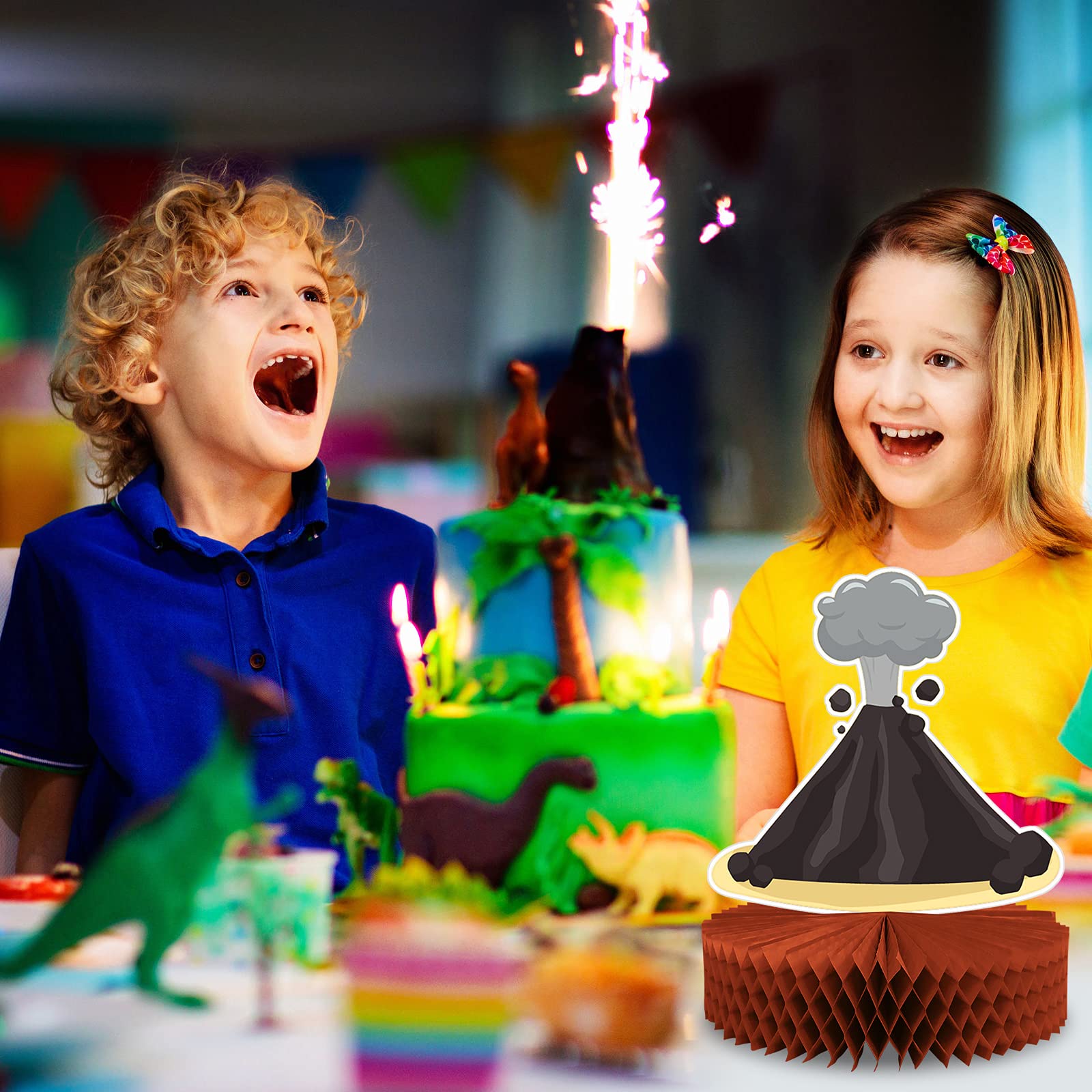 6-Piece Volcano Centerpieces for Dinosaur Party Decorations - Lava Table Setting & Fire Party Supplies - Perfect for Luau, Hawaiian, Tiki Themed Parties, Birthday Celebrations, and Tropical Events