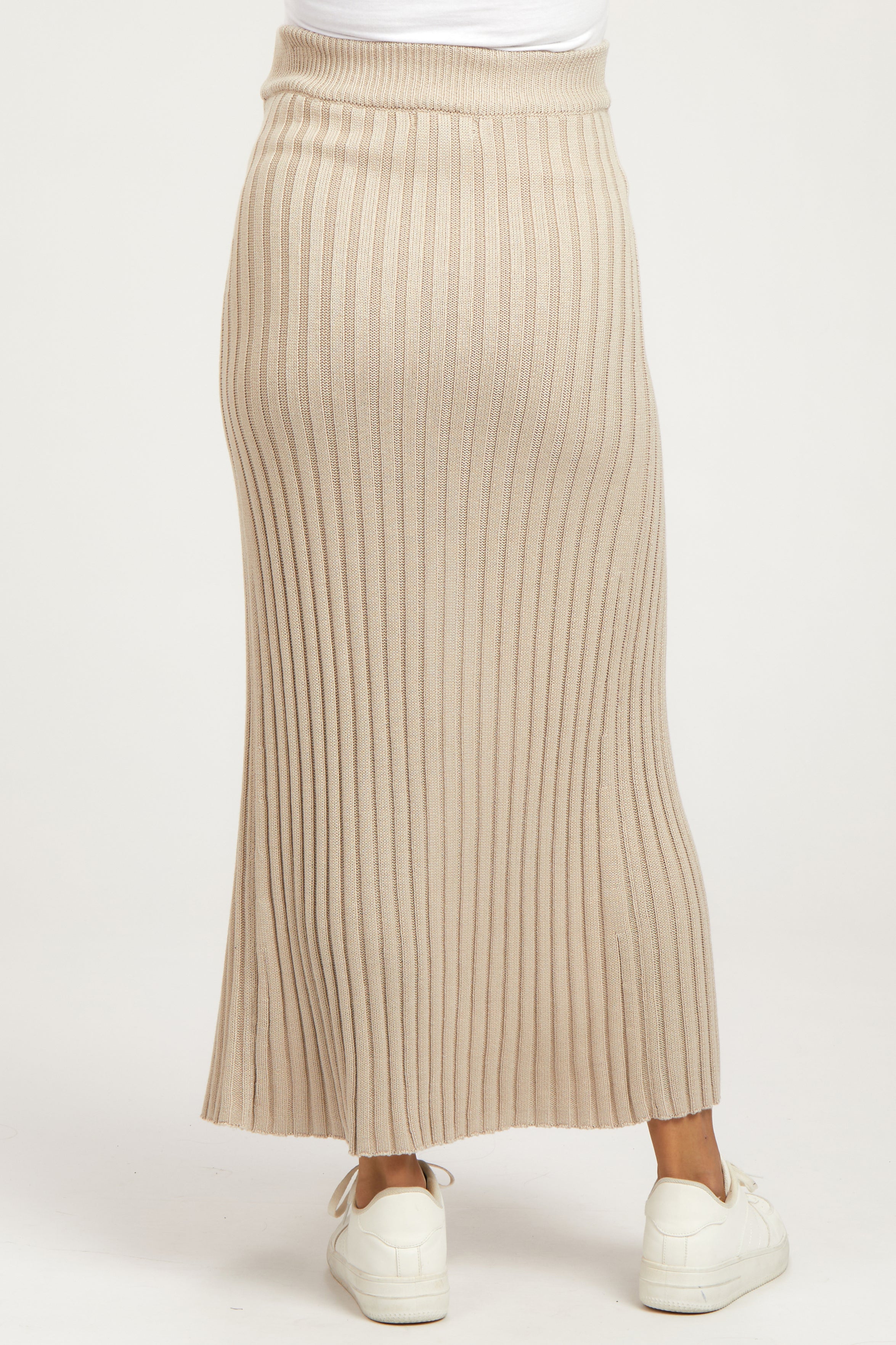 Beige Ribbed Knit Wrap Maternity Maxi Skirt for Women - Stretchy Comfortable Pregnancy Dress - Perfect for Baby Showers, Maternity Photos & Casual Outings