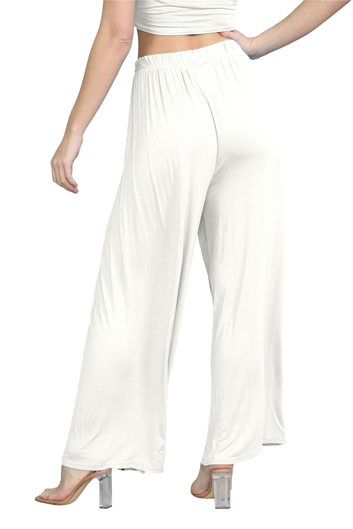 Janisramone® Women's Plain Wide Leg Palazzo Pants - High Waisted Elegant Trousers for Casual & Office Wear | Comfortable Stretch Fabric for All-Day Wear | Perfect for Work, Travel & Special Occasions