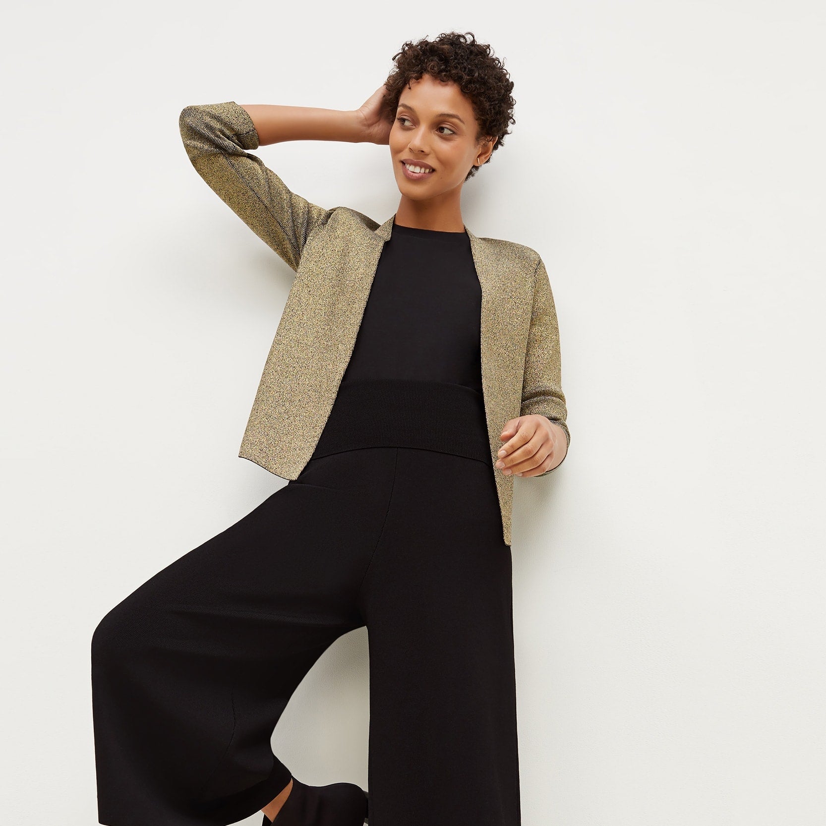 Rogala Stretch Culotte Jumpsuit & Knit Cardigan Set in Black | Comfortable Lounge Wear for Women | Perfect for Yoga, Travel, and Casual Outings