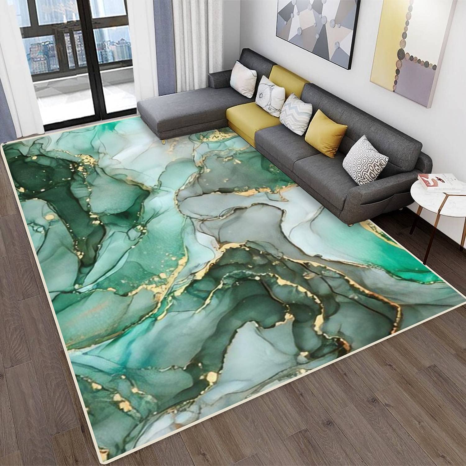 Modern Abstract Area Rugs - Stain Resistant Non-Slip Carpet Mat for Living Room, Bedroom, Kitchen & Bathroom - Translucent Swirls & Foamy Color Patterns - Perfect for Home Decor & Cozy Spaces