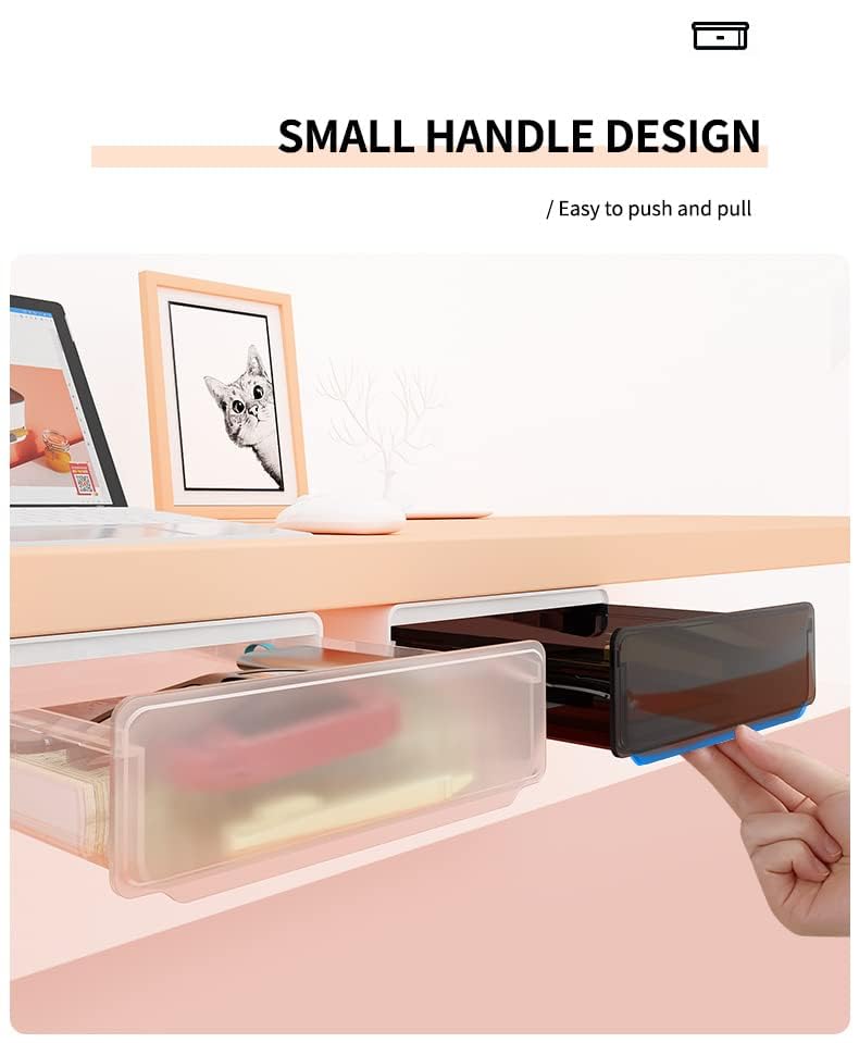 Self-Adhesive Under Desk Drawer Organizer - No Drill Hidden Storage for Home Office (7.87
