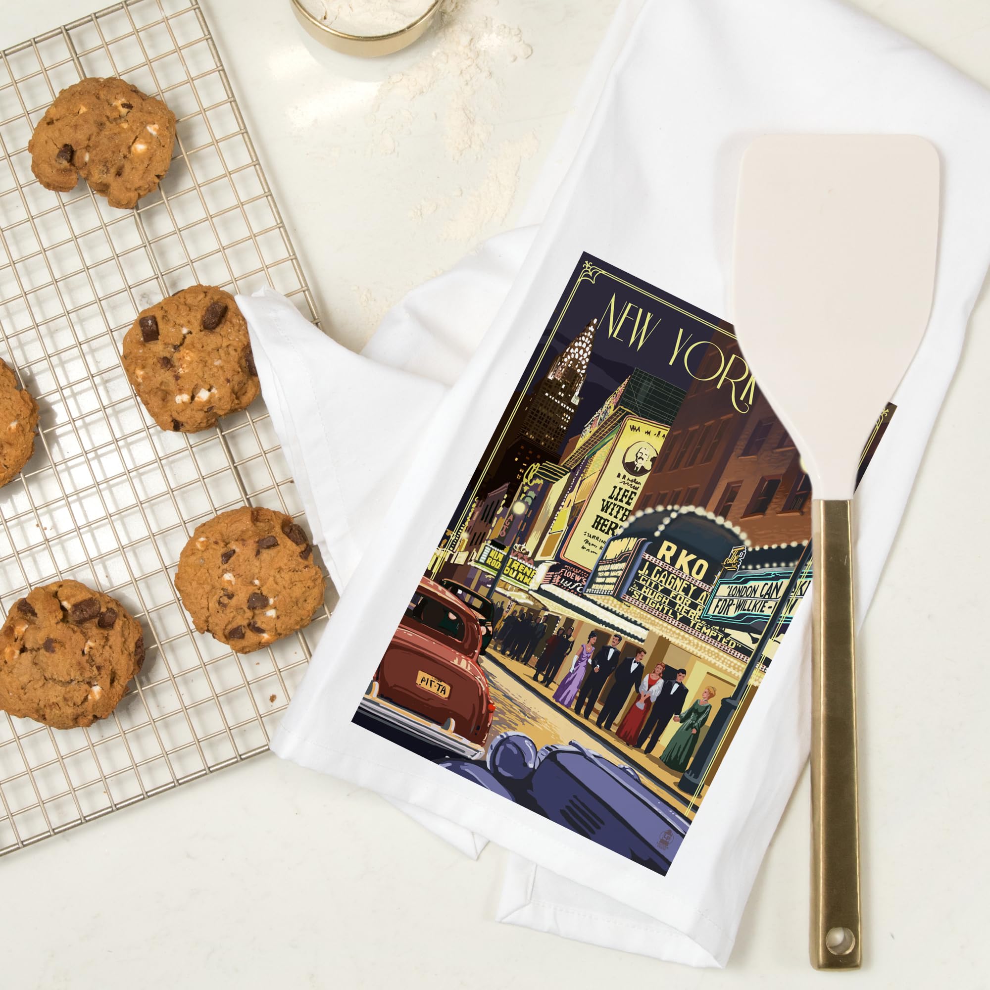 Lantern Press New York Theater Scene Tea Towel - 100% Cotton Decorative Hand & Kitchen Towel for Home Decor, Dish Drying & Gift Giving