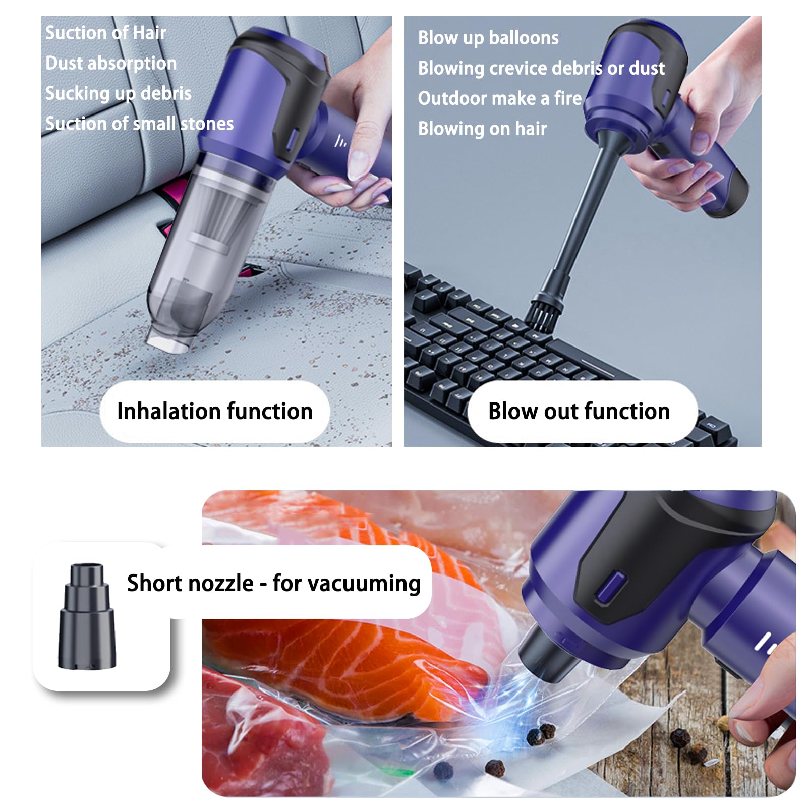 20000PA 120W Cordless Car Vacuum Cleaner - 4-in-1 Handheld Vacuum with Air Duster & Blower, Brushless Motor, 3 Speed Modes for Car Detailing, Home Cleaning, Pet Hair Removal, Office & Camping Use