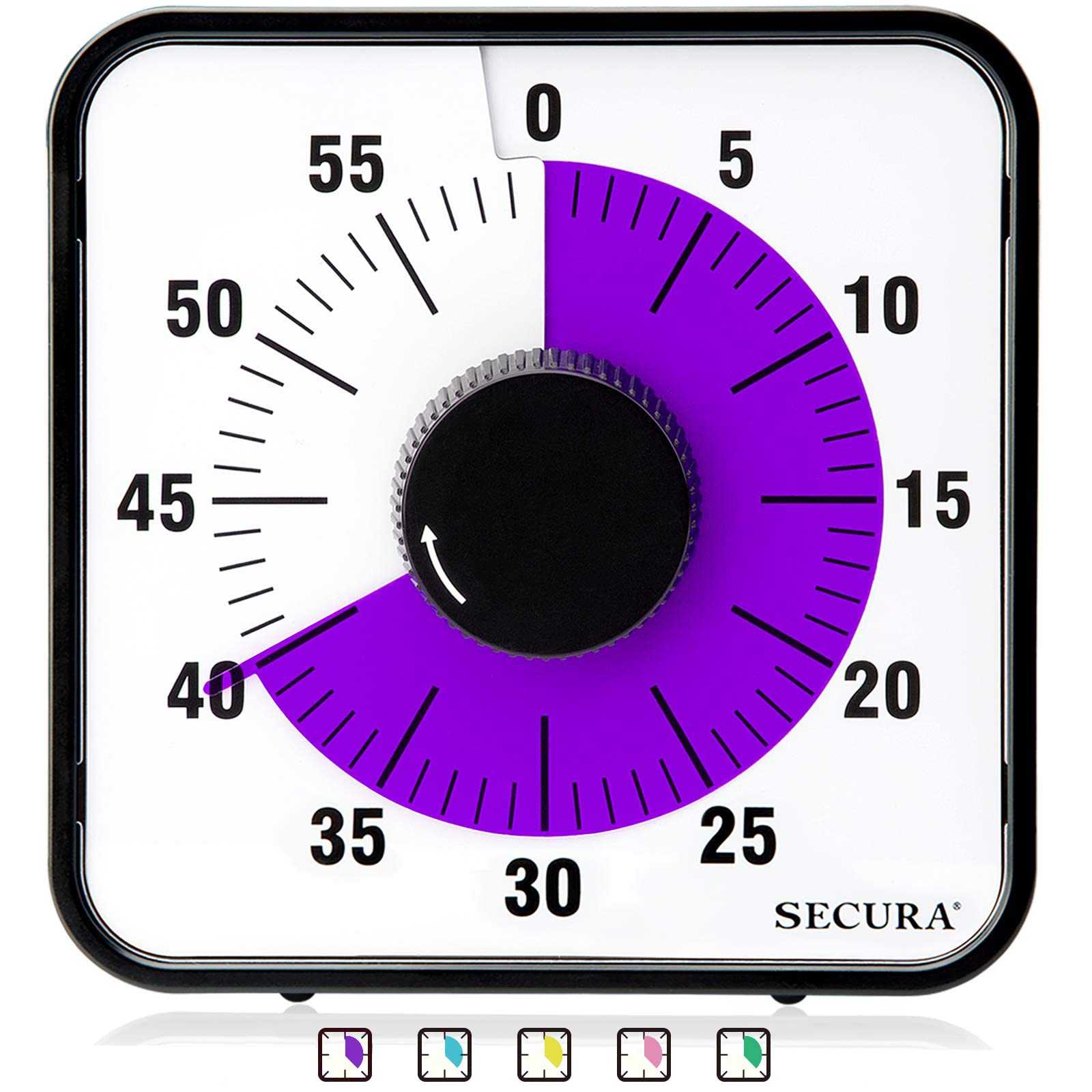 Secura 60-Minute Visual Countdown Timer - 7.5 Inch Large Magnetic Kitchen Timer for Kids & Adults - Durable Mechanical Timer for Classrooms, Cooking, Baking & Study Sessions (Purple)