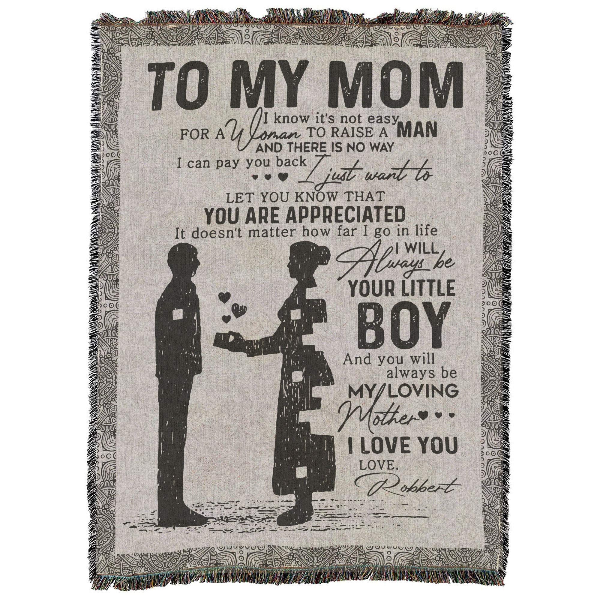 Personalized Custom Woven Cotton Blanket Gift for Mom from Son - 50x60 Inch Soft Throw Blanket Made in USA - Perfect for Mother's Day, Birthday & Cozy Home Decor