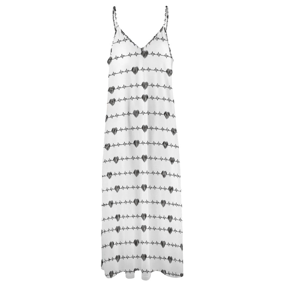 Elegant Heartbeat Print Long Sling Ankle Dress for Women - Perfect for Date Night, Evening Parties & Special Occasions