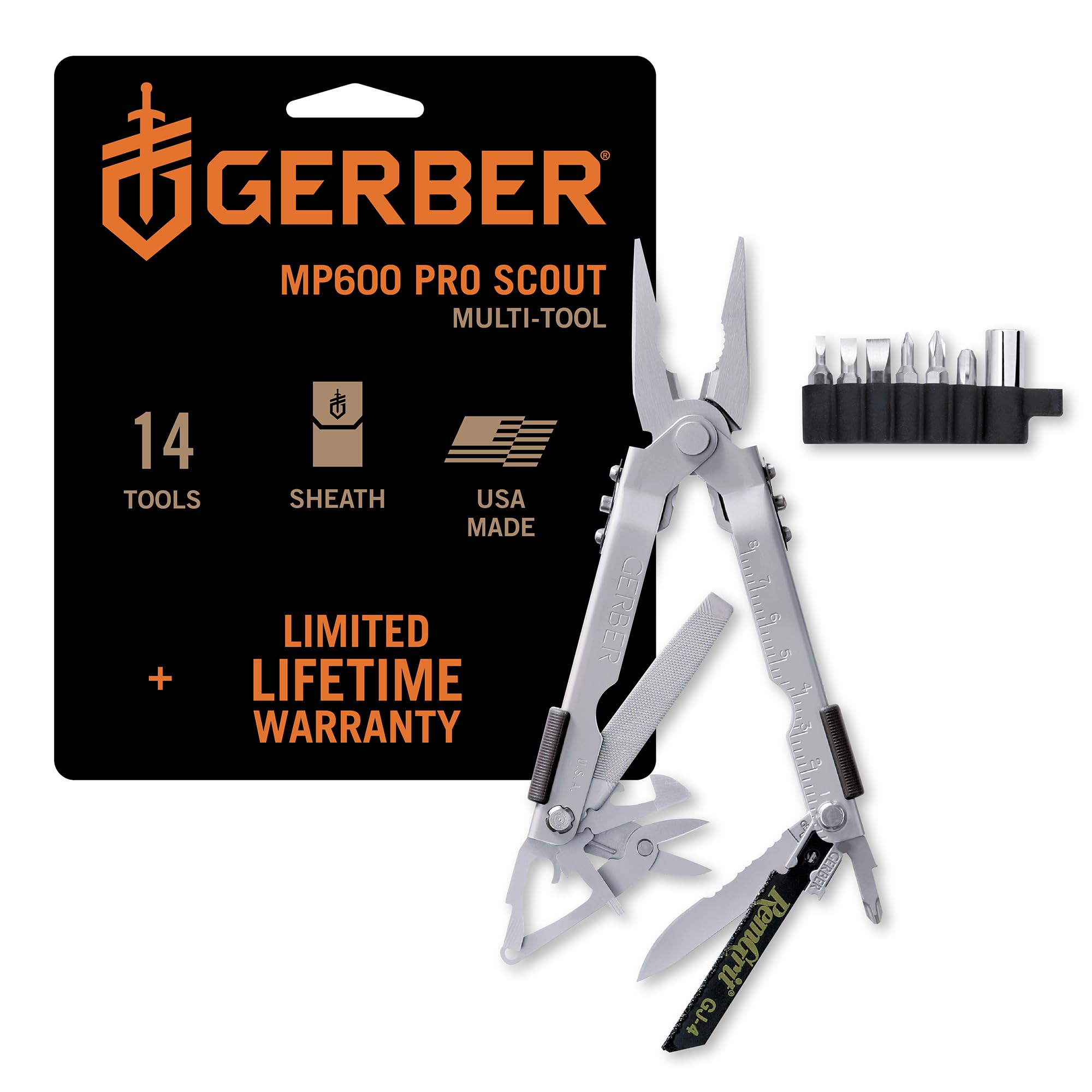 Gerber Gear MP600 Pro Scout Multi-Plier - 13-in-1 Multitool with Needlenose Pliers, Premium Stainless Steel Construction - Perfect for Camping, Hiking & Emergency Repairs