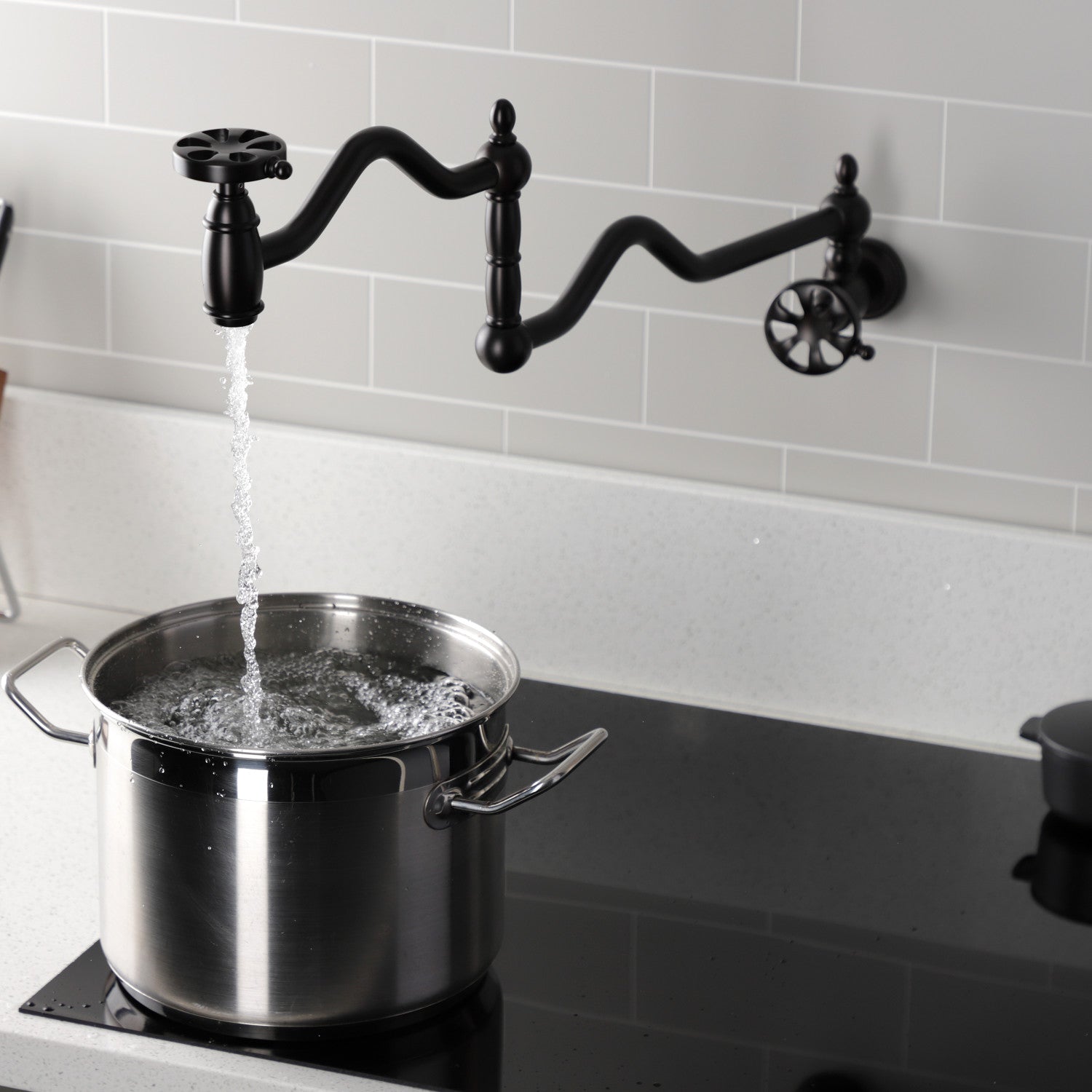 Belknap KS2105RX Oil Rubbed Bronze Two Handle Wall Mount Pot Filler Faucet - Ideal for Kitchen Sink, Stove Area & Cooking Stations