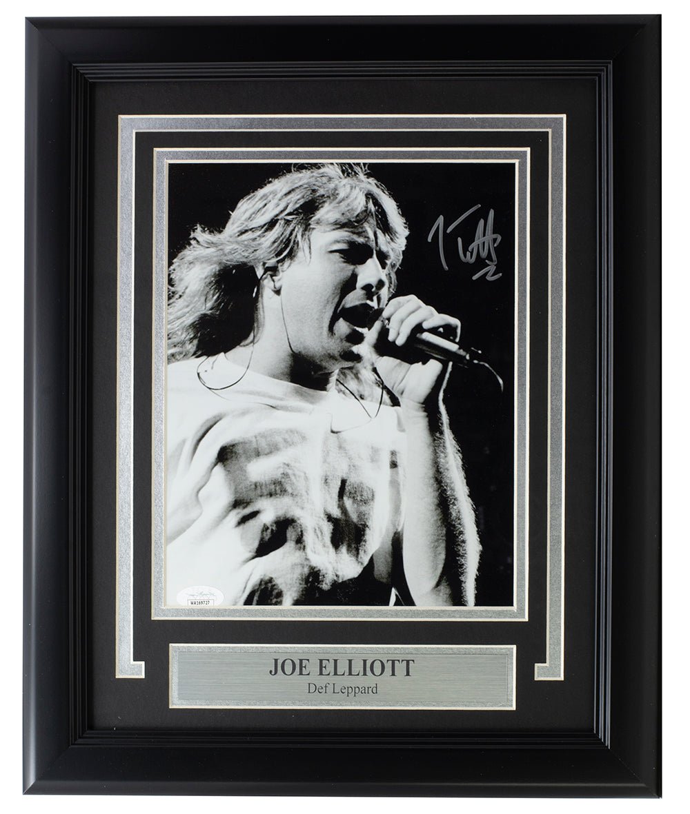Authentic Joe Elliott Signed Framed 8x10 Black & White Def Leppard Photo with JSA ITP Certificate - Perfect for Rock Music Memorabilia Collectors & Home Decor
