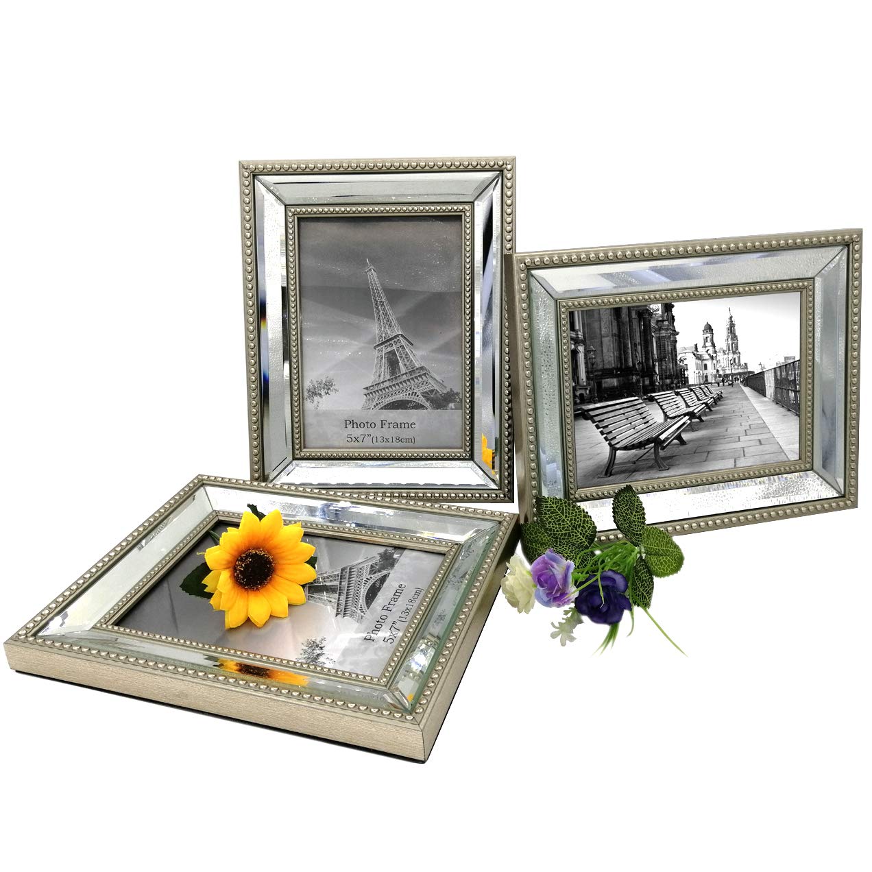Meetart 5x7 Inch 3 Pack Wall Mirror Photo Frames - Elegant Tabletop & Hanging Picture Frames for Home Decor, Wedding Photos, Family Portraits & Office Display