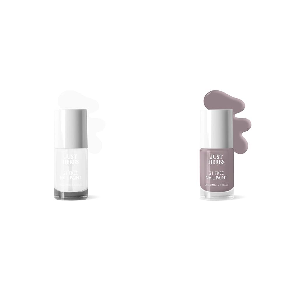 Just Herbs Nail Polish Set - Crystal Clear & Charcoal Grey (21) | Vegan, Non-Toxic & Long-Lasting | Perfect for Manicures, Pedicures & Nail Art Designs