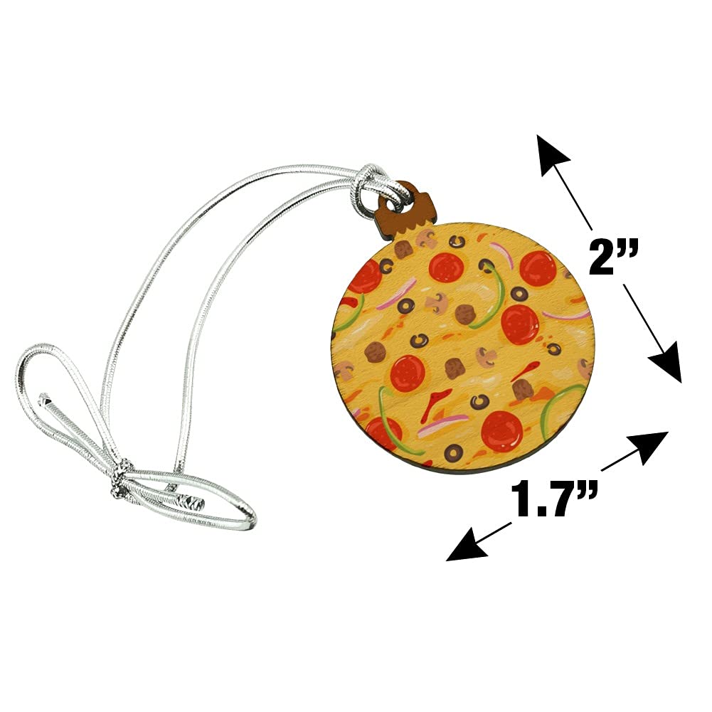 Mini Wood Christmas Tree Ornament - Pizza Pattern with Pepperoni, Olives & Onions | Unique Holiday Decor for Tree, Gift, or Party Decoration