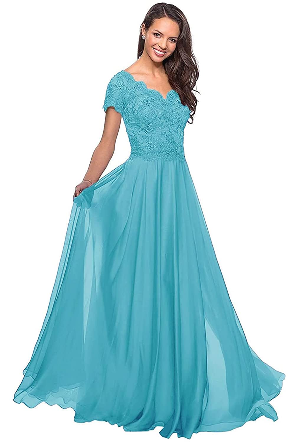 Elegant Chiffon Mother of The Bride Dresses - Long Formal Evening Gowns with Lace Details for Wedding Guest & Special Occasions | Perfect for Weddings, Galas & Formal Events