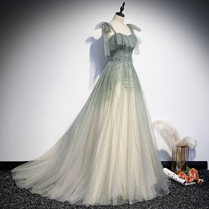 Elegant A-Line Tulle Long Prom Dress - Shiny Formal Evening Gown for Women | Perfect for Homecoming, Ball, Wedding & Special Occasions