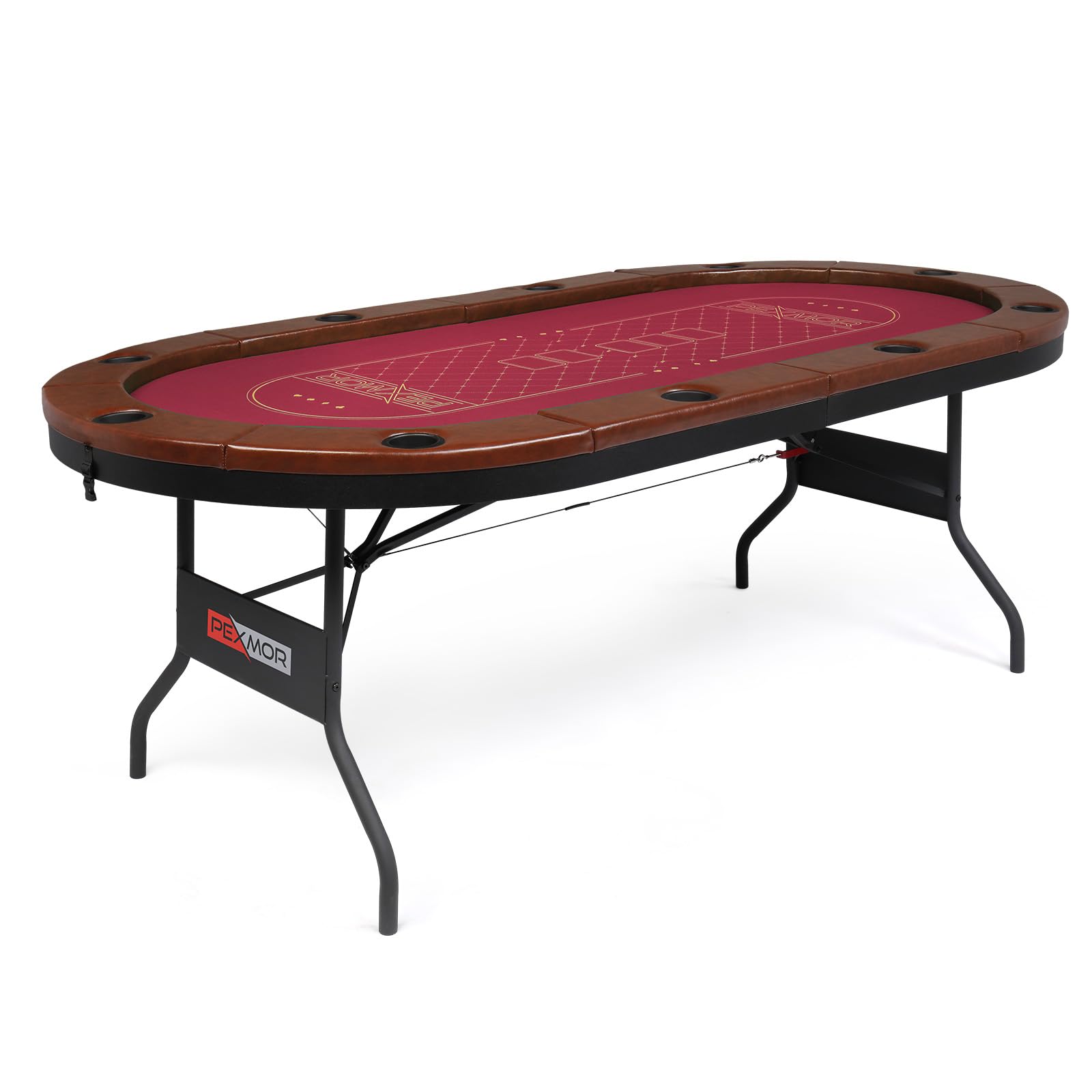 PEXMOR 10 Player Foldable Poker Table - Portable Casino Texas Holdem & Blackjack Game Table with Stainless Steel Cup Holders & Padded Rails - Perfect for Home Games, Parties, and Casino Nights (Fully Assembled)
