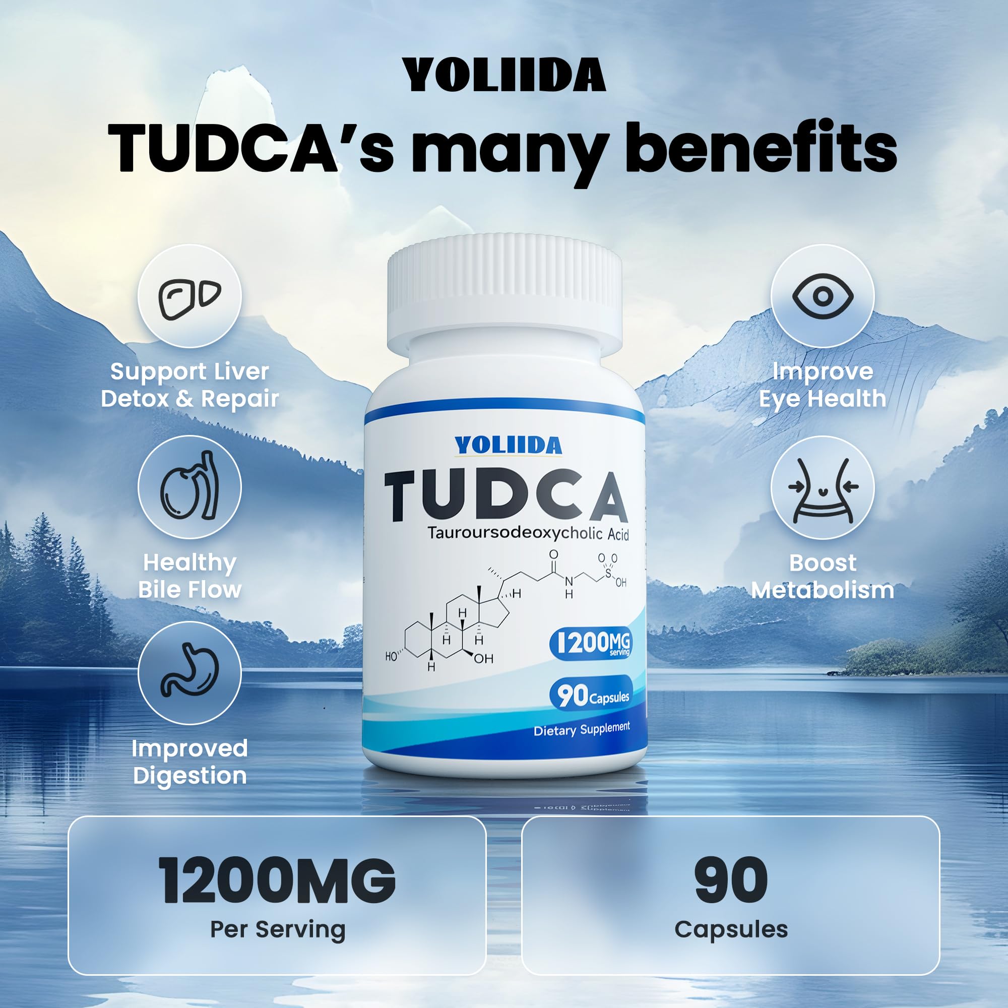 TUDCA 1200mg 90 Capsules - Premium Liver Support Supplement with Bile Salts for Liver Detox, Gallbladder Cleanse & Repair - Supports Digestive Health & Liver Function for Active Lifestyles